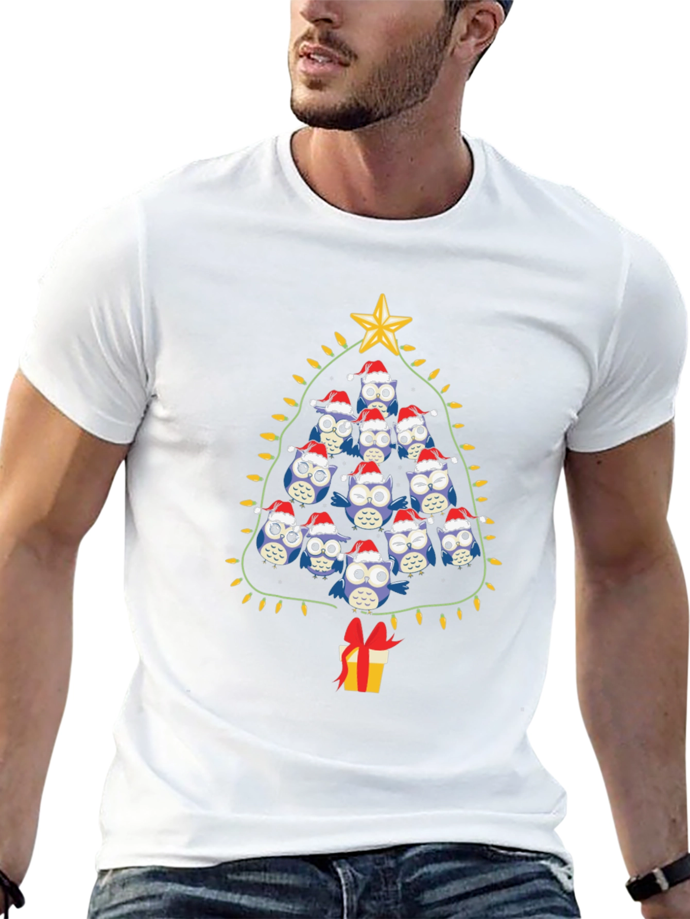 Owl Christmas Tree Graphic T-Shirt