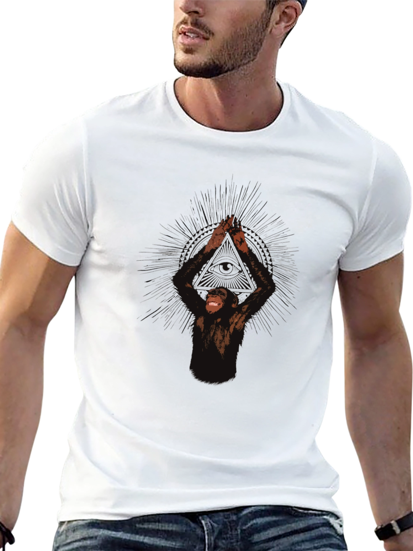 Chimpanzee Yoga Pose Graphic T-Shirt - Black