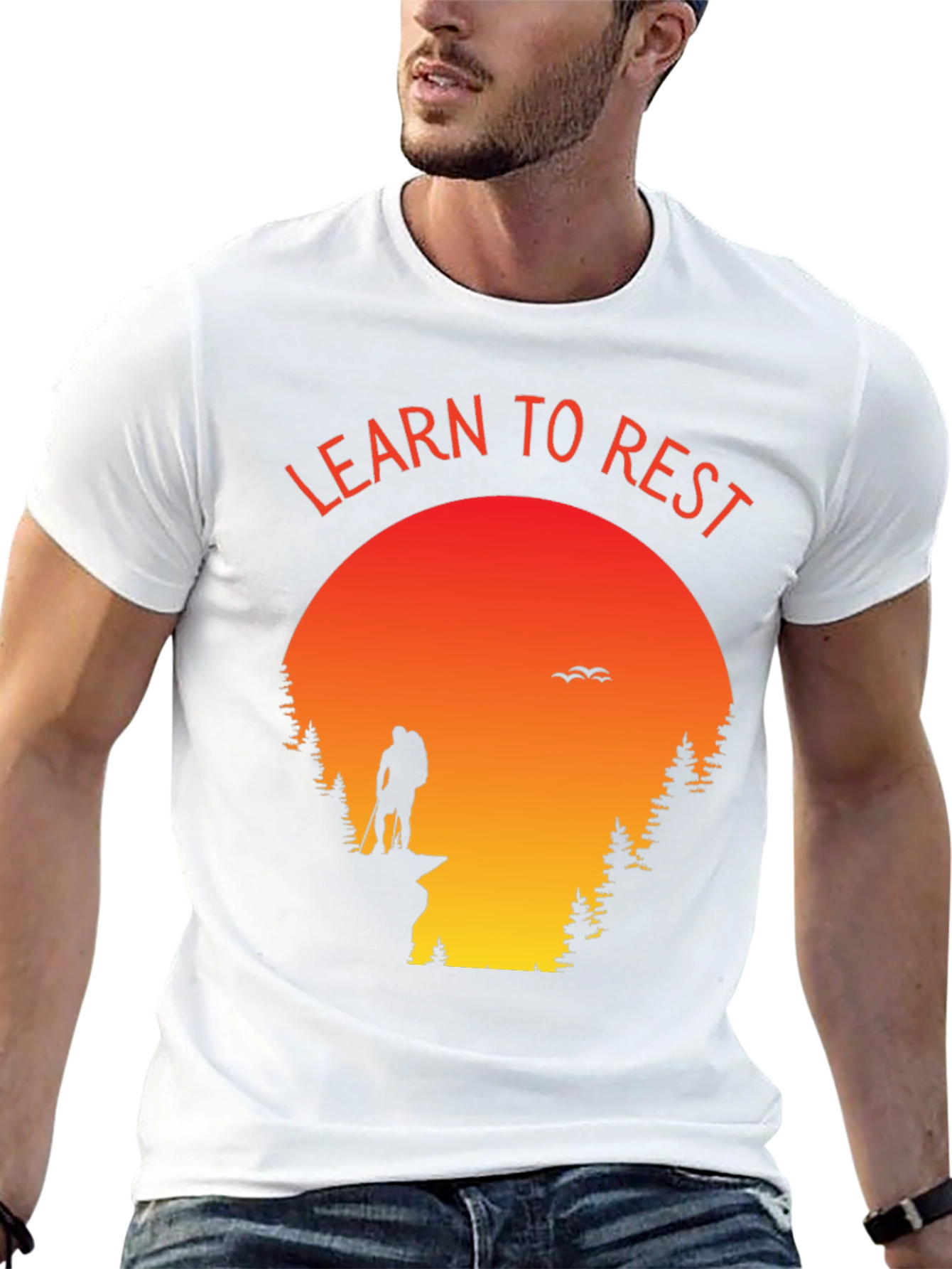 Learn to Rest Hiking T-Shirt - Sunset Silhouette