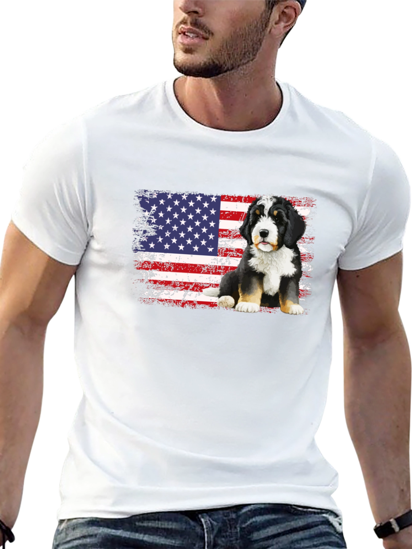 Bernese Mountain Dog American Flag T-Shirt