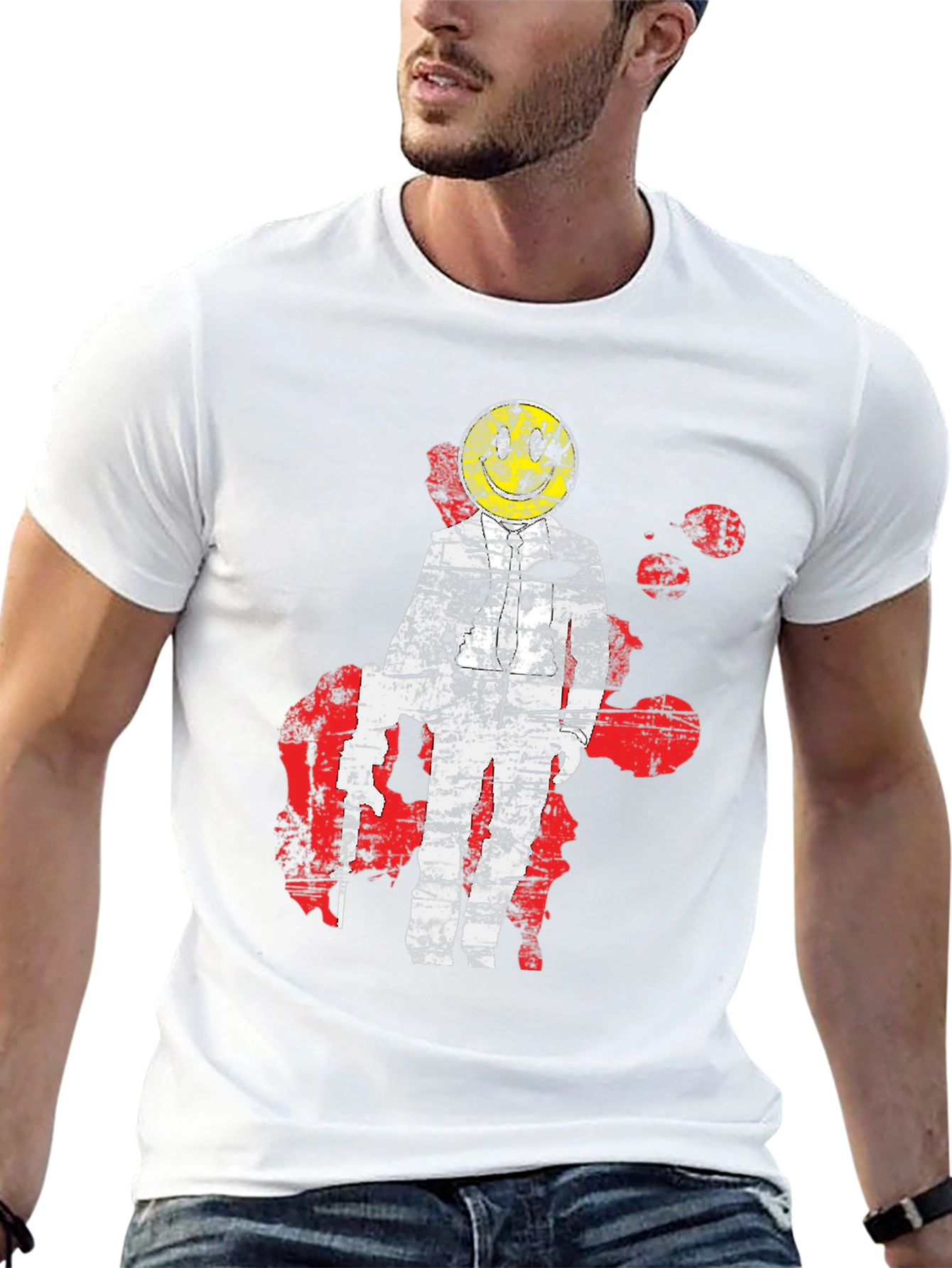 Distressed Astronaut Smiley Graphic T-Shirt