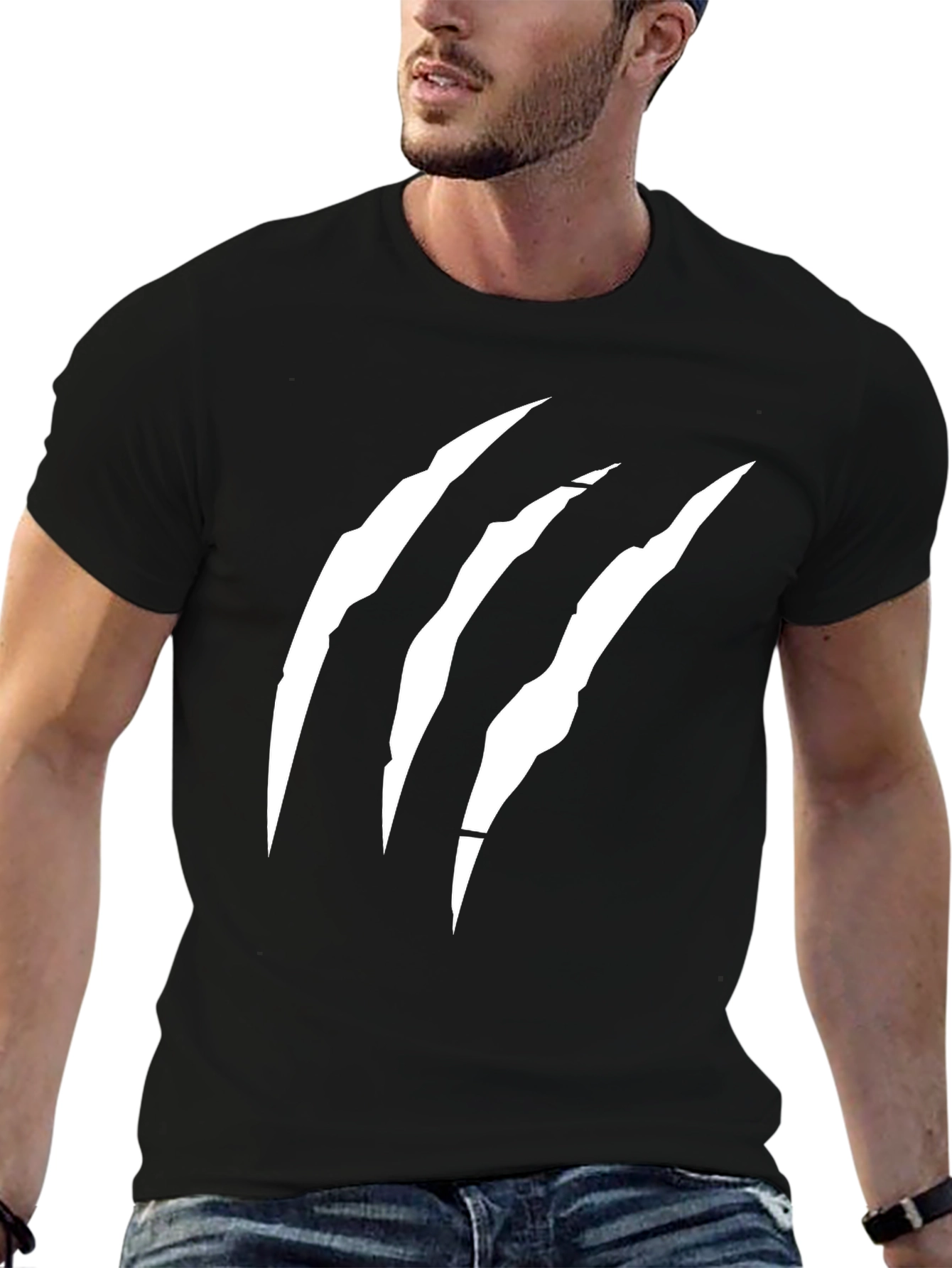Mens Black T-Shirt with Claw Scratch Design