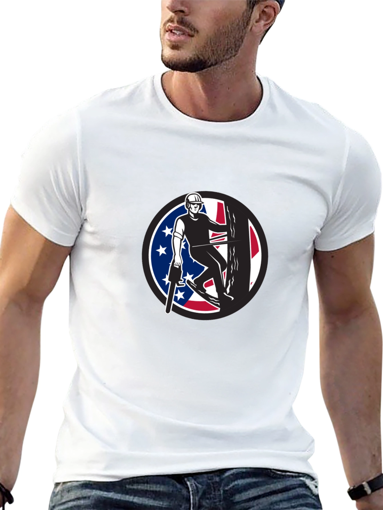Arborist Tee: Tree Surgeon with American Flag Design