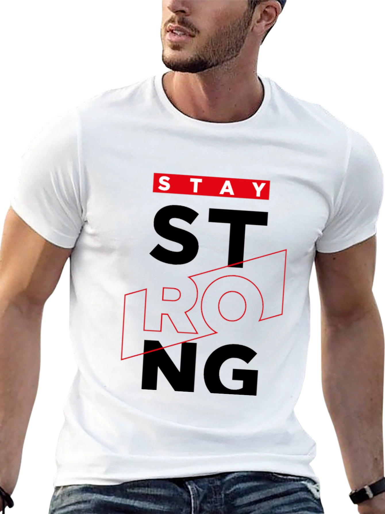 Stay Strong Graphic Tee - Black Cotton T-Shirt