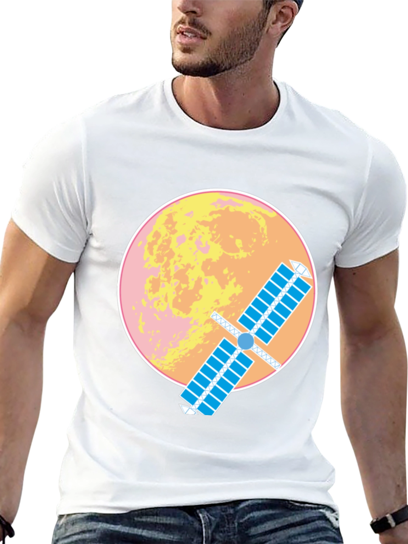 Space Satellite Graphic T-Shirt - Black