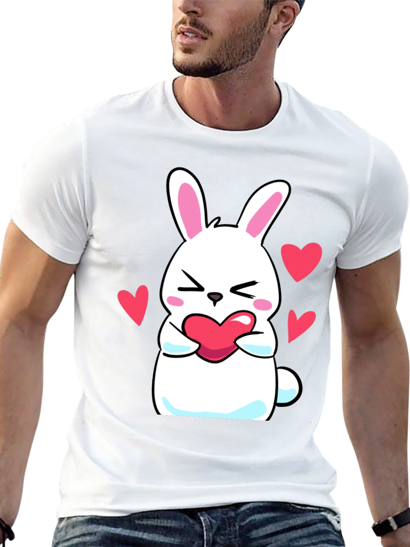 Cute Bunny Holding Heart Graphic T-Shirt