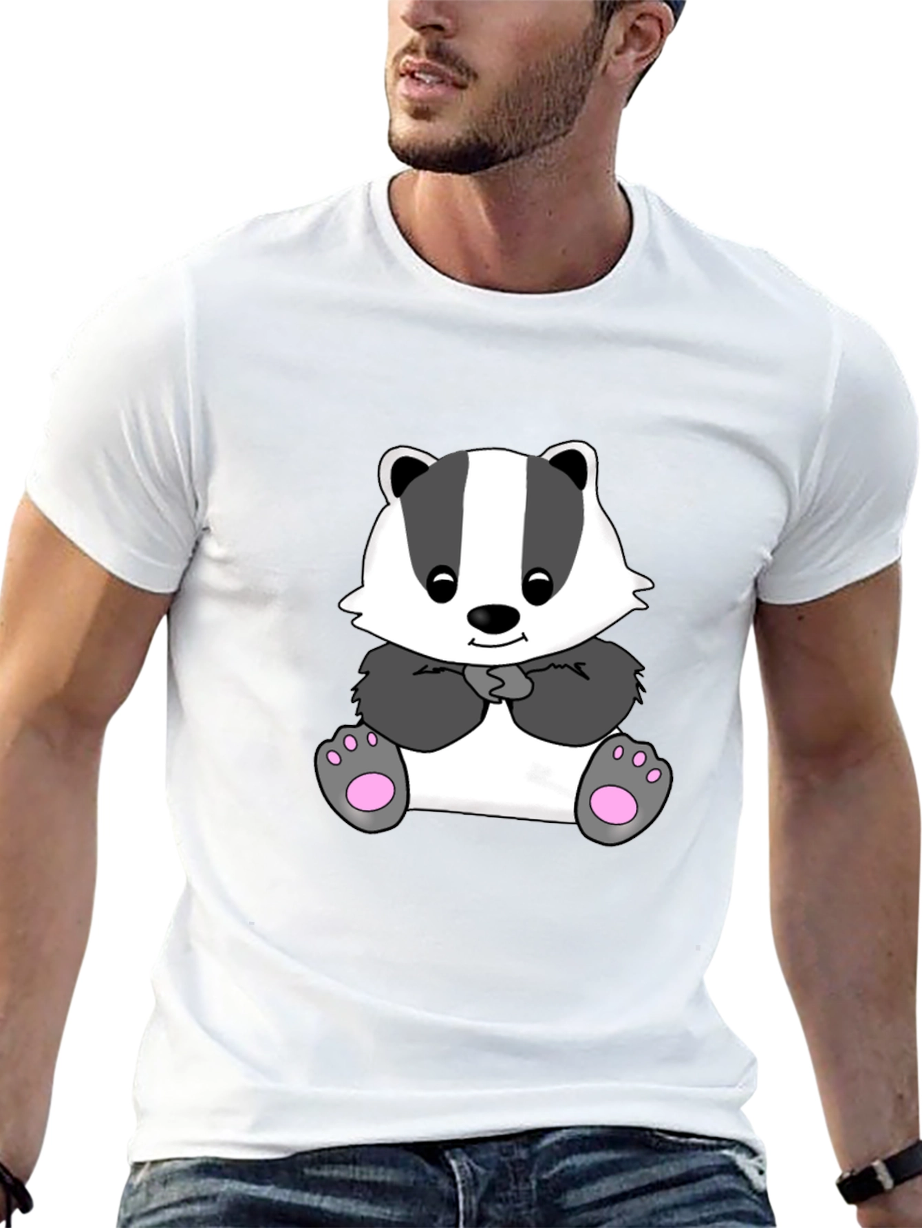Cute Cartoon Badger Black T-Shirt