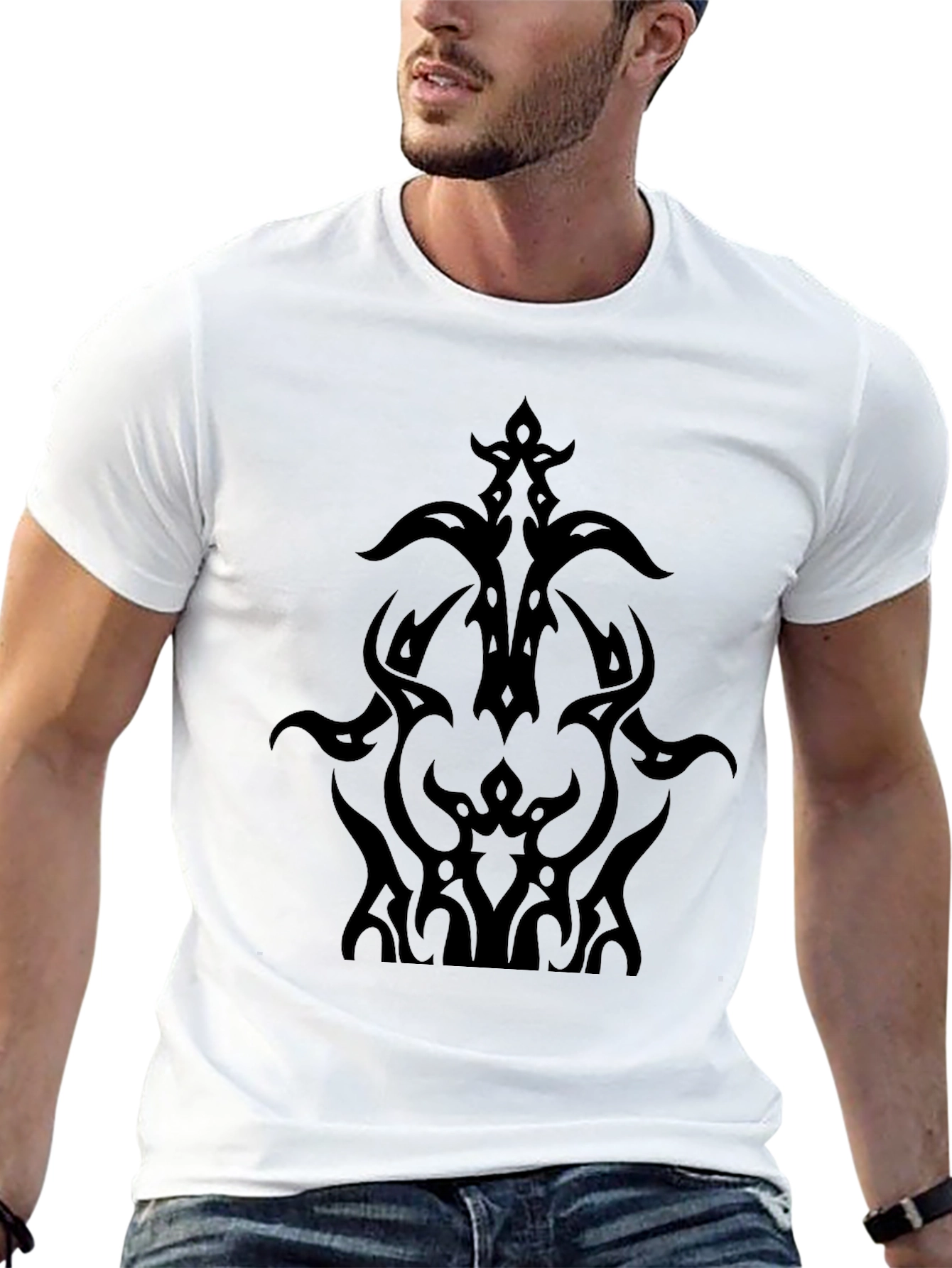 Mens Black T-Shirt with Tribal Design
