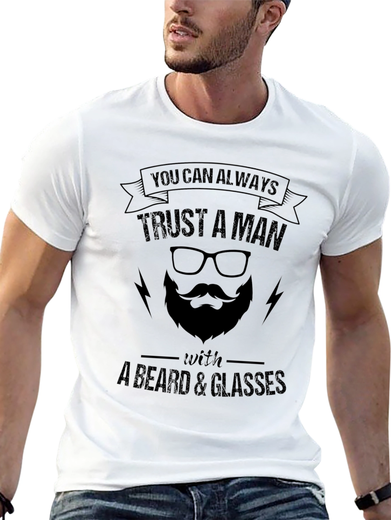 Trust A Man With Beard & Glasses Black T-Shirt