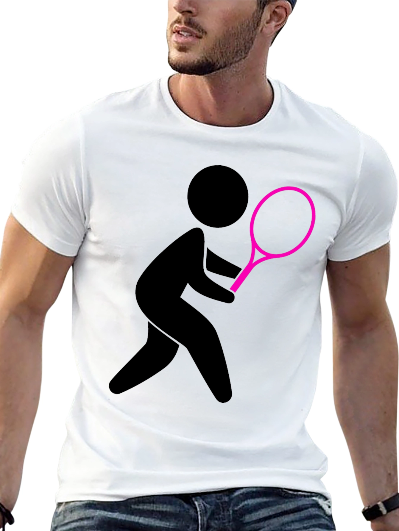 Tennis Player Graphic Tee - Black Cotton