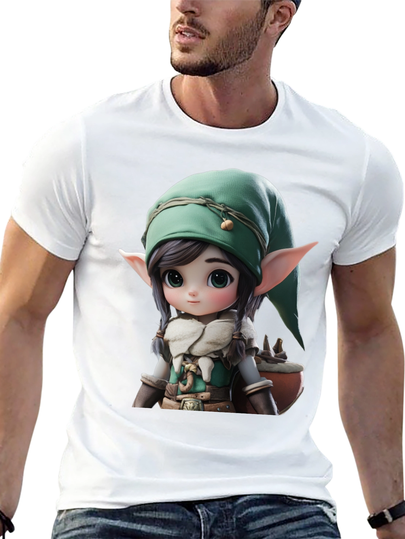 Elf Cartoon Graphic Black T-Shirt