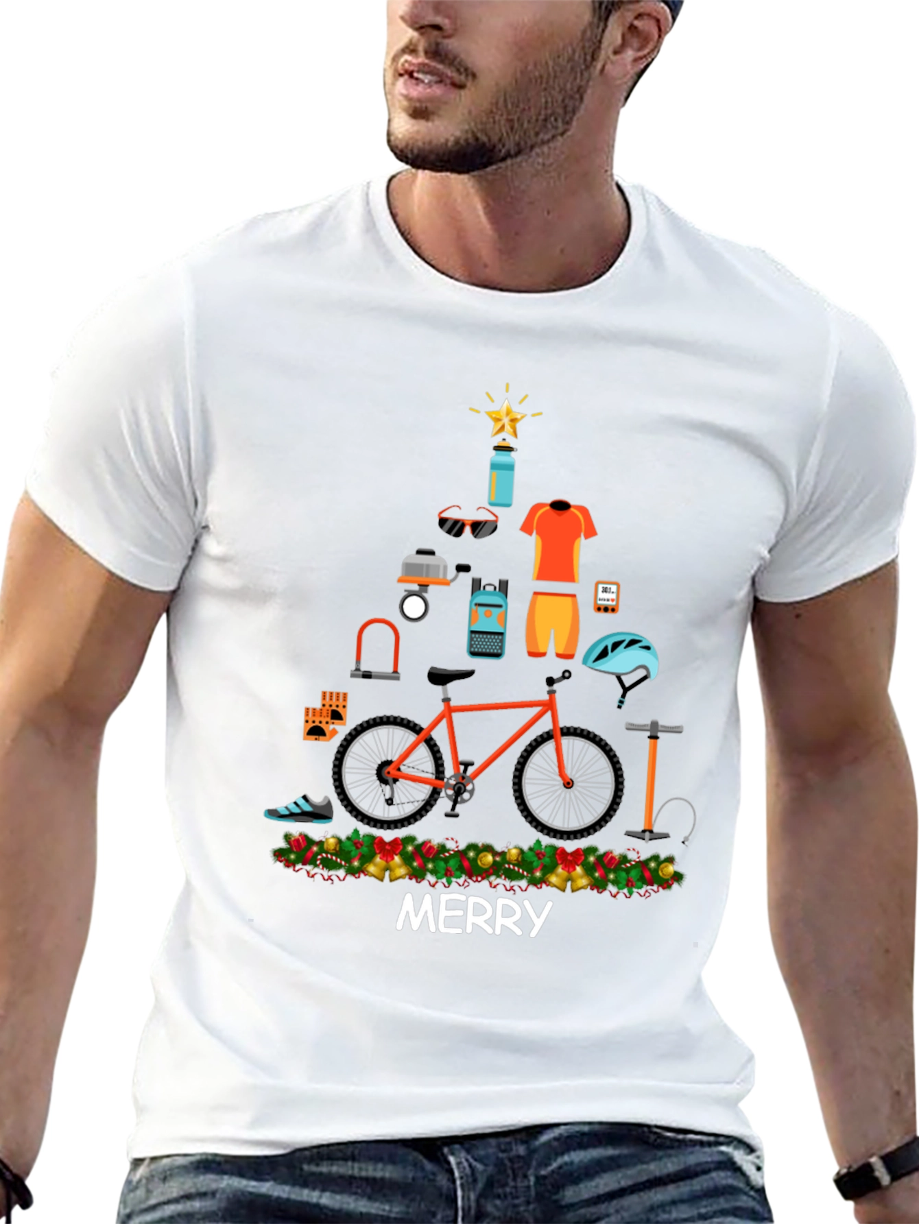 Merry Christmas Bike Tree Graphic Tee