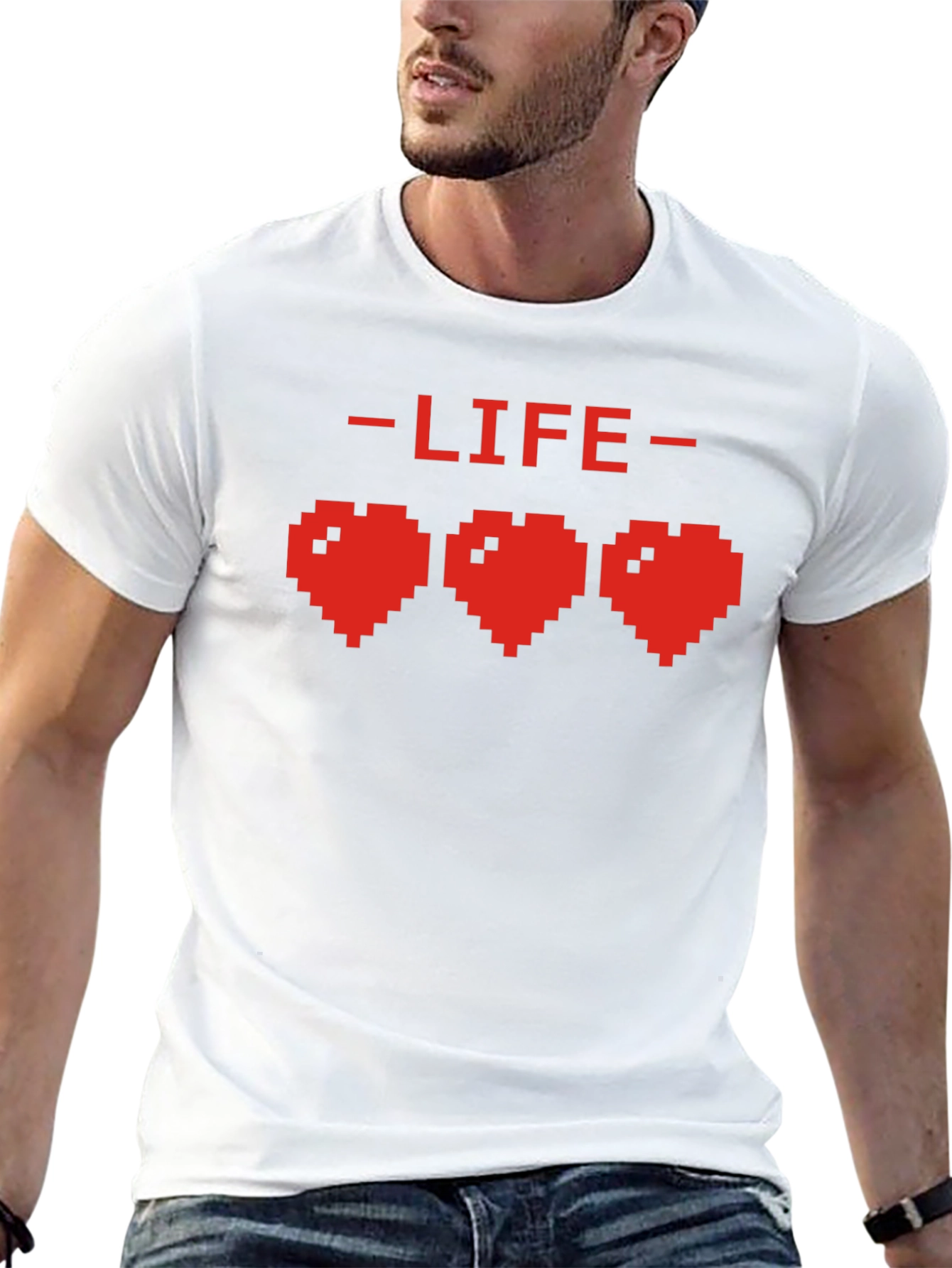 Pixel Heart Life Gamer T-Shirt - Black