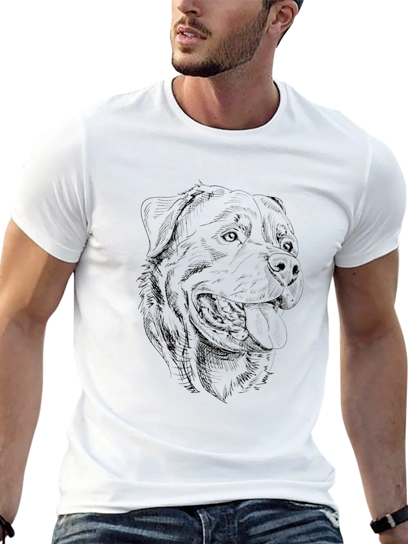 Dog Sketch Graphic Tee - Black Cotton T-Shirt