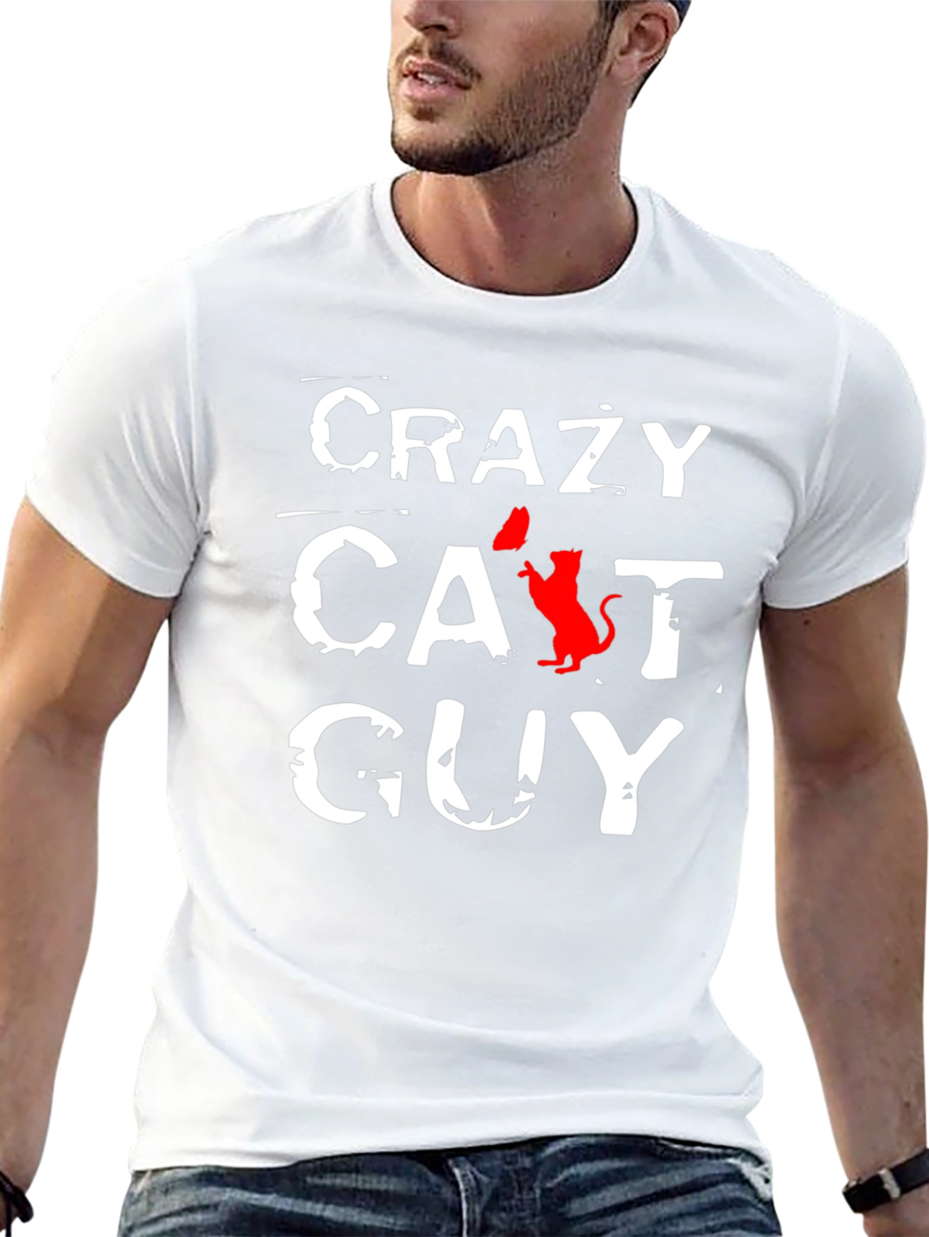 Crazy Cat Guy Black T-Shirt - Novelty Graphic Tee