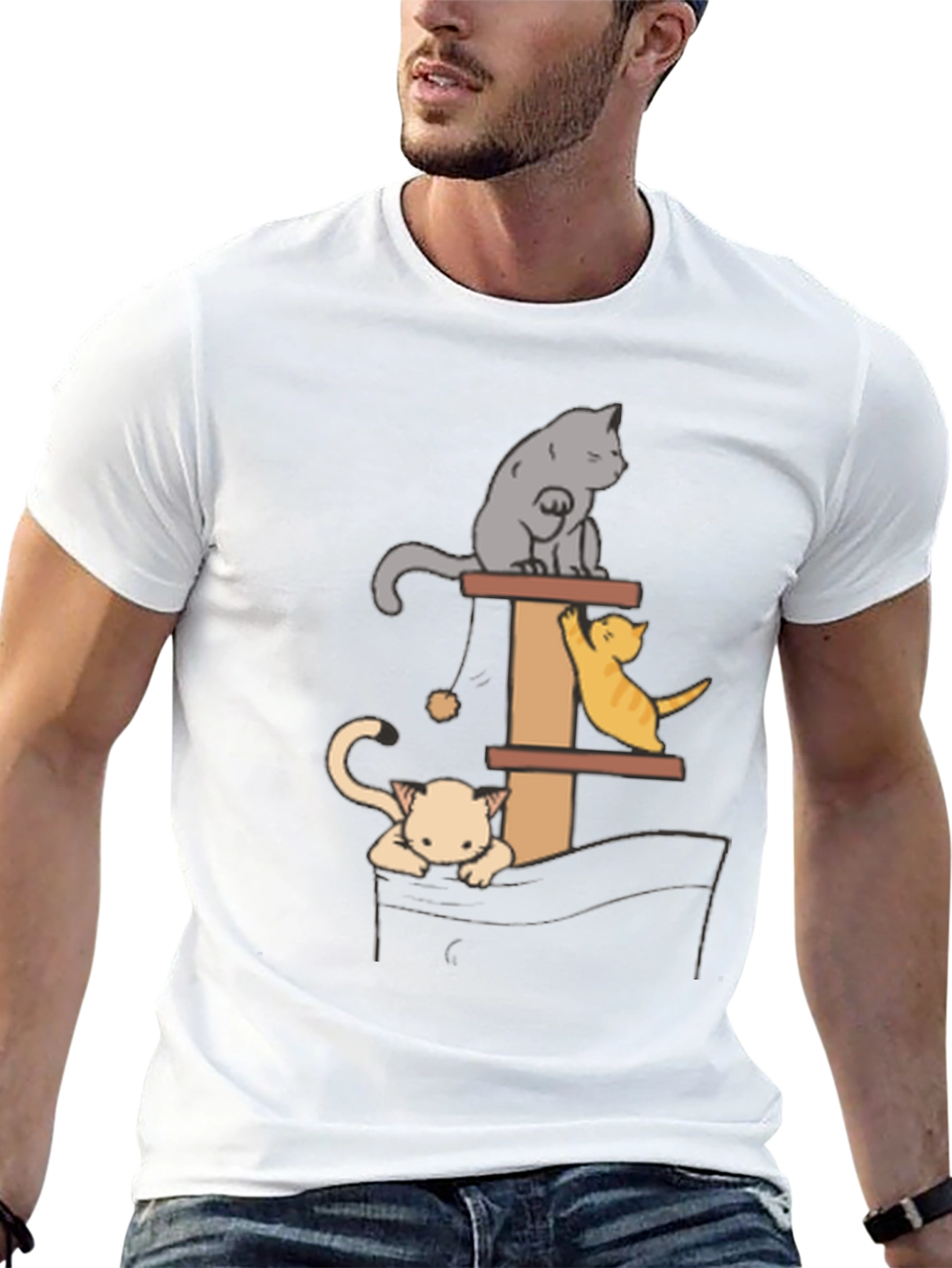 Cat Tower T-Shirt - Playful Kitten Design
