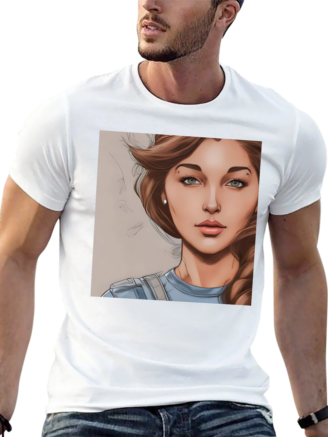 Woman Cartoon Portrait Black T-Shirt