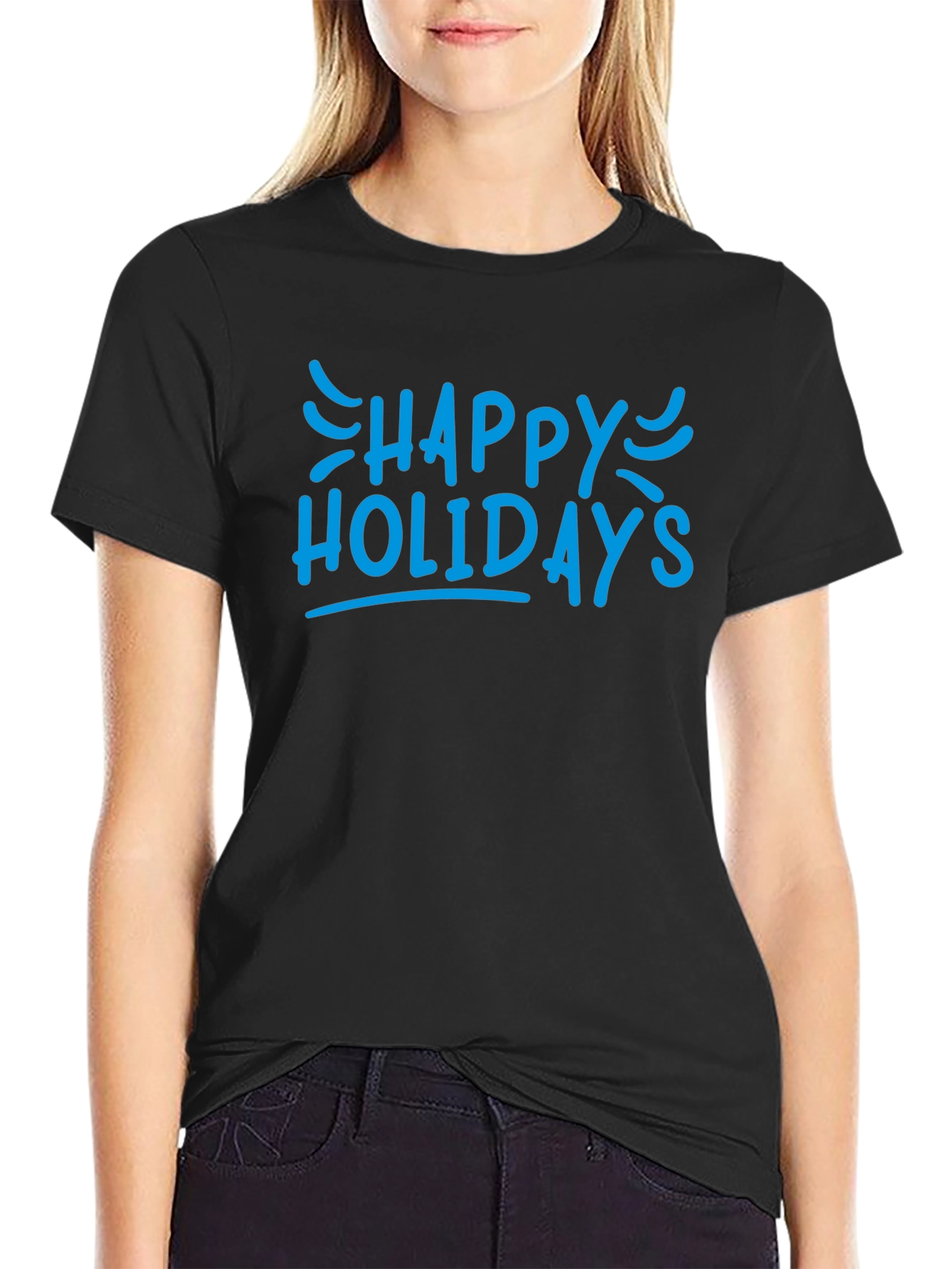 Happy Holidays Graphic Tee - Black Cotton