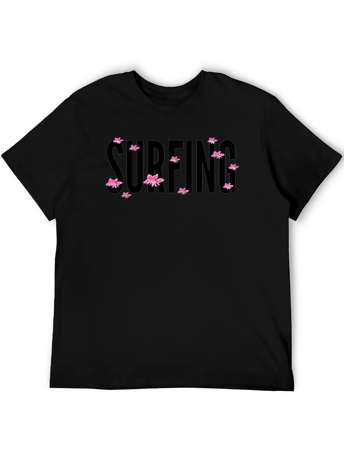Surfing Floral Graphic Black T-Shirt