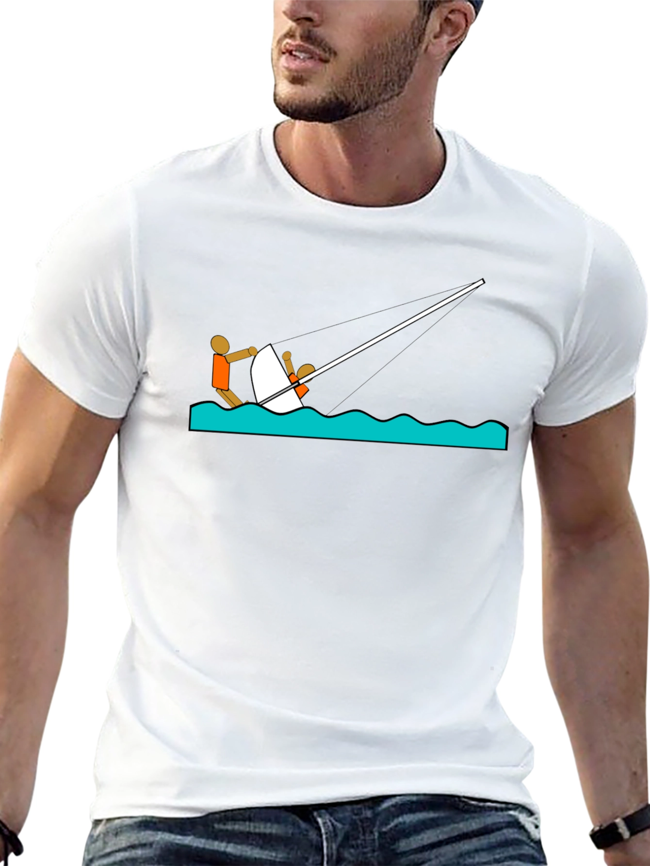 Sailing Cartoon Graphic T-Shirt - Black