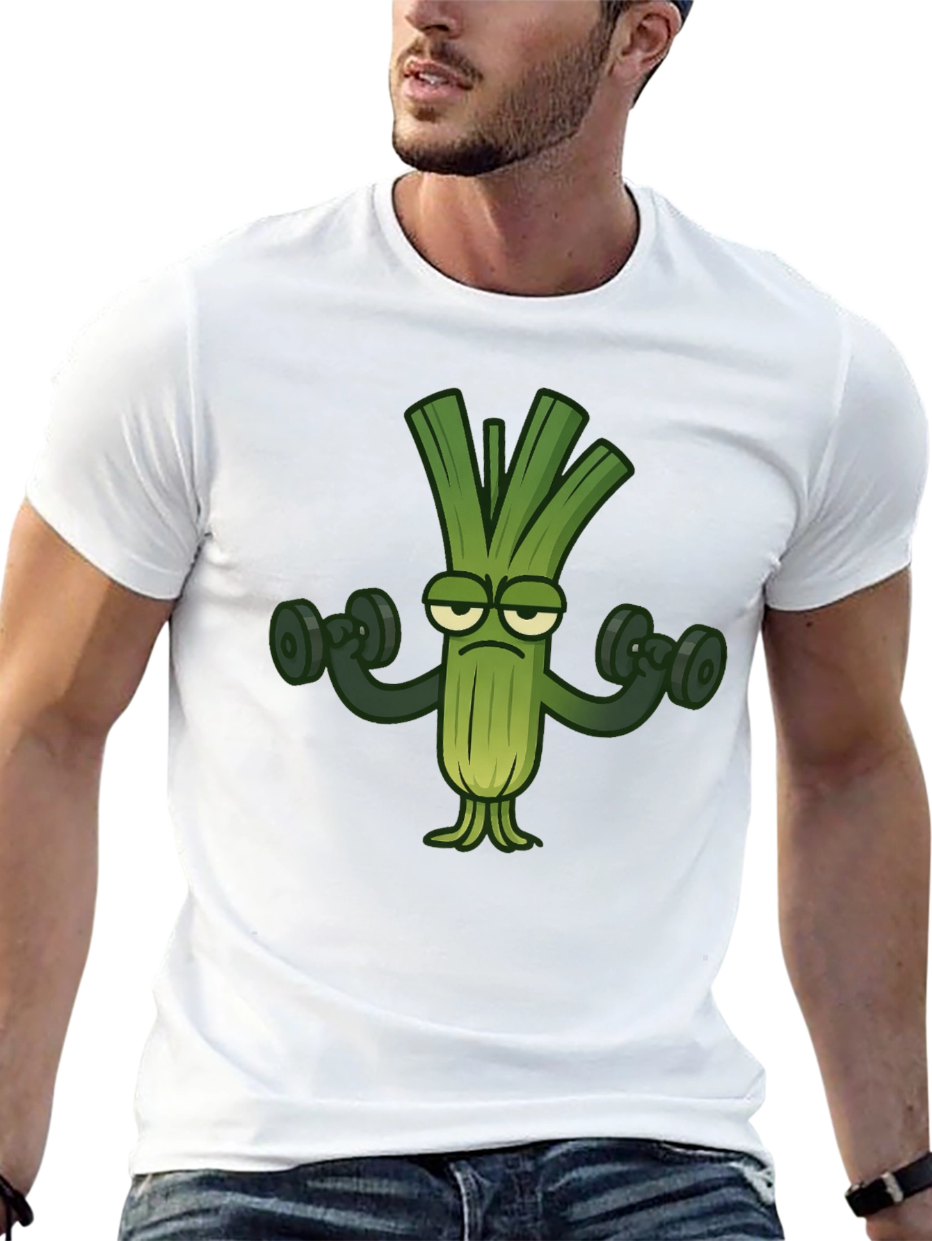 Funny Leek Lifting Weights T-Shirt