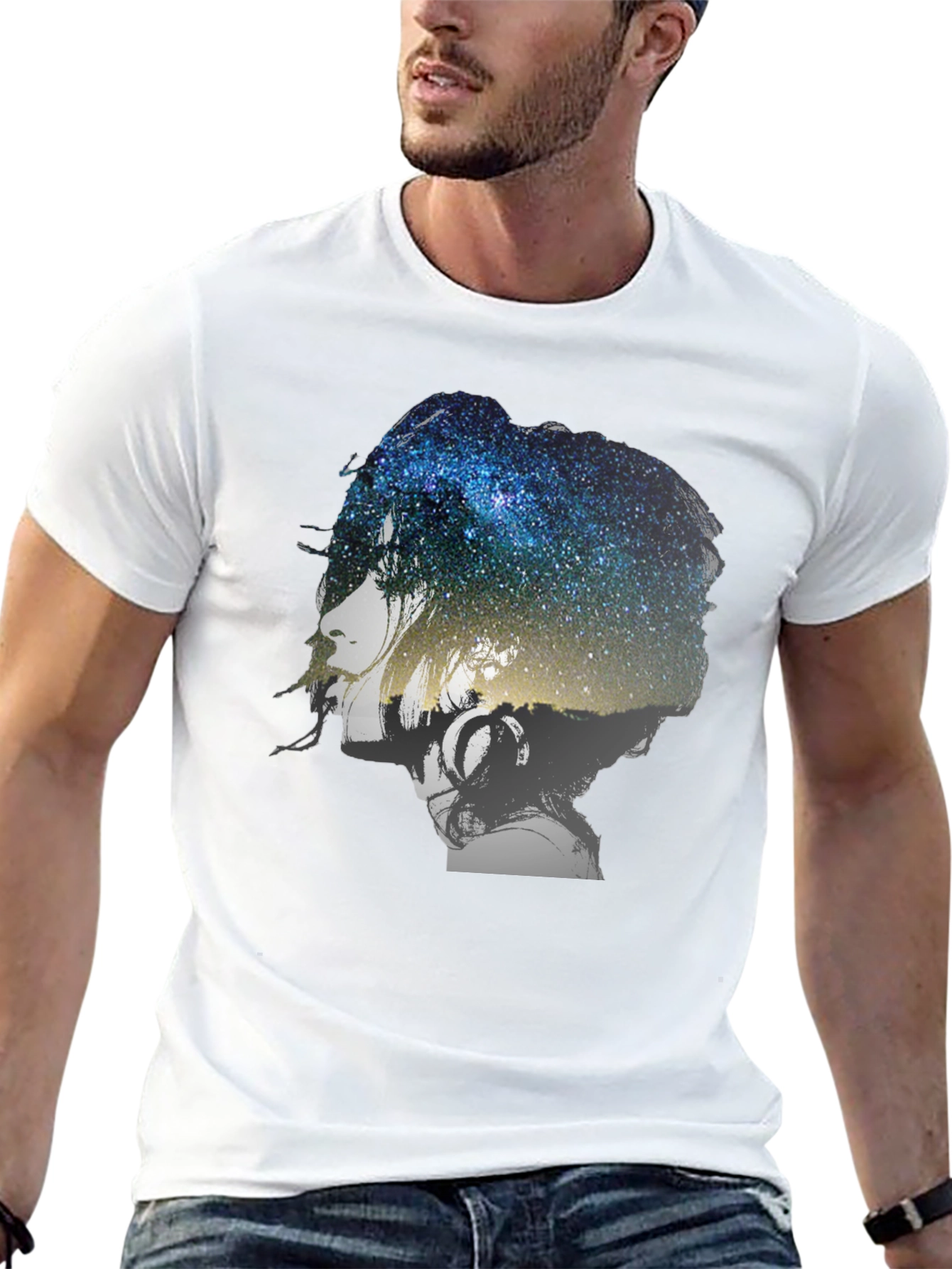 Galaxy Woman Graphic Tee - Stylish Black T-Shirt