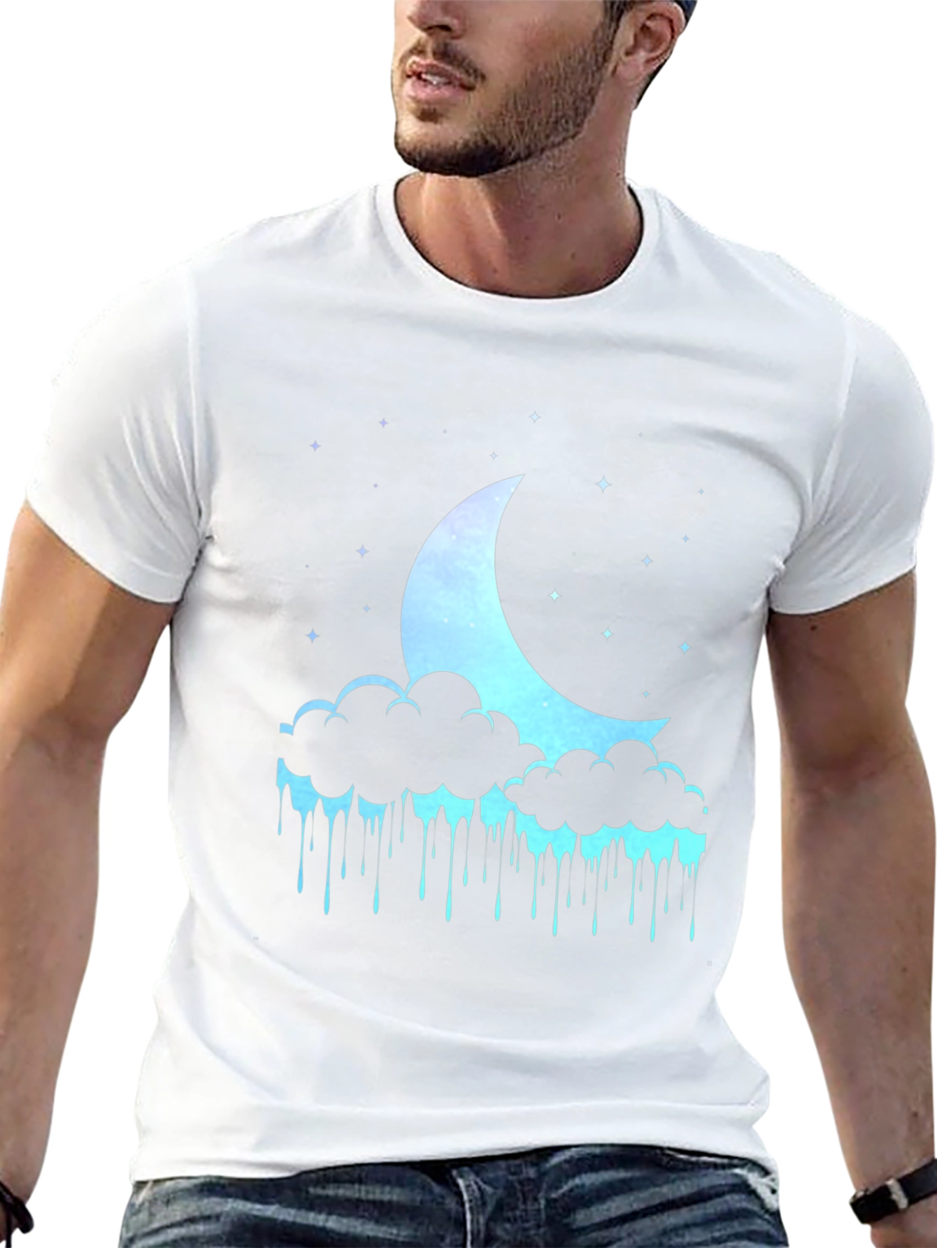 Dreamy Crescent Moon Cloud Drip Graphic Tee