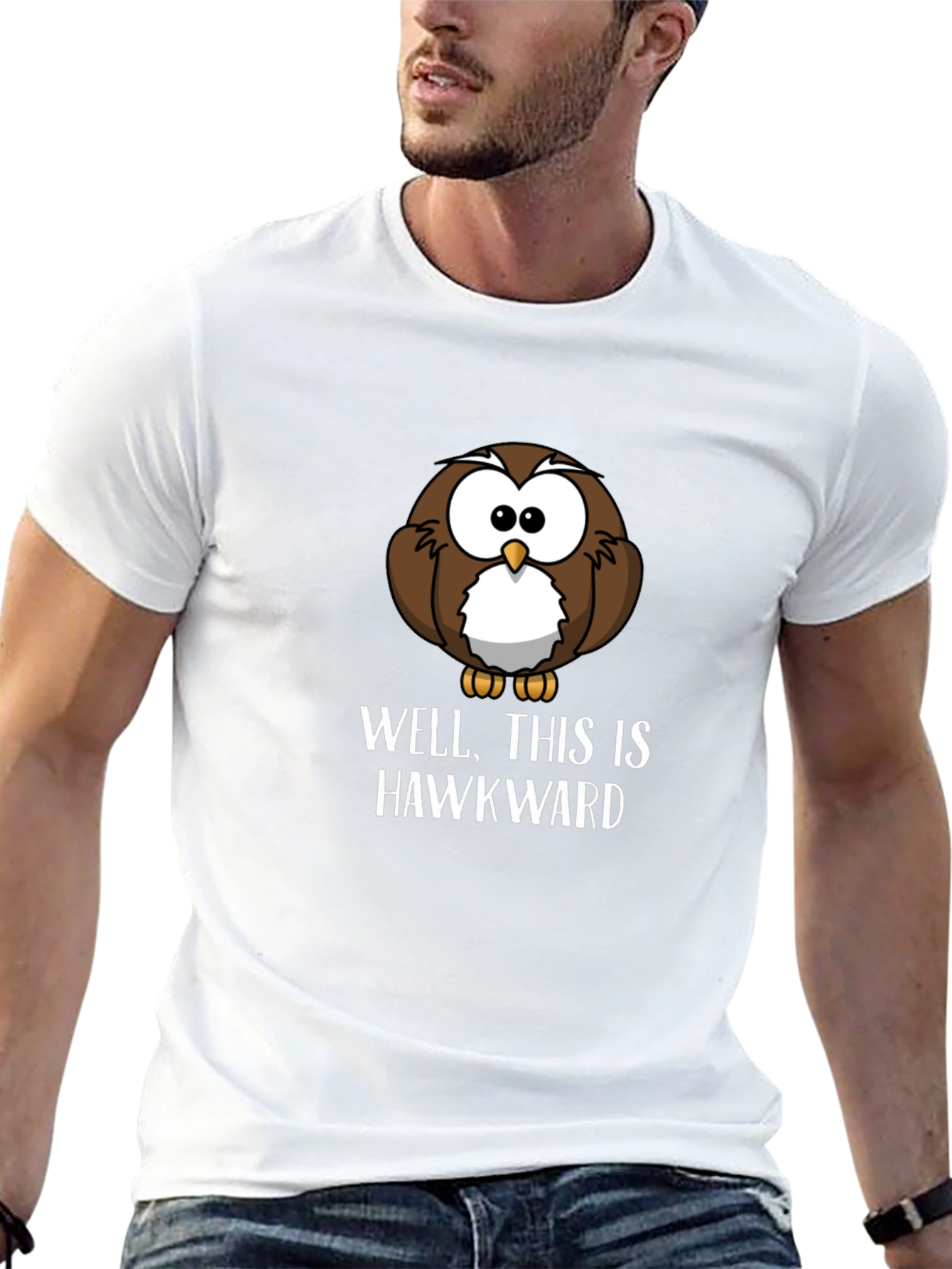 Funny Hawkward Owl Graphic T-Shirt