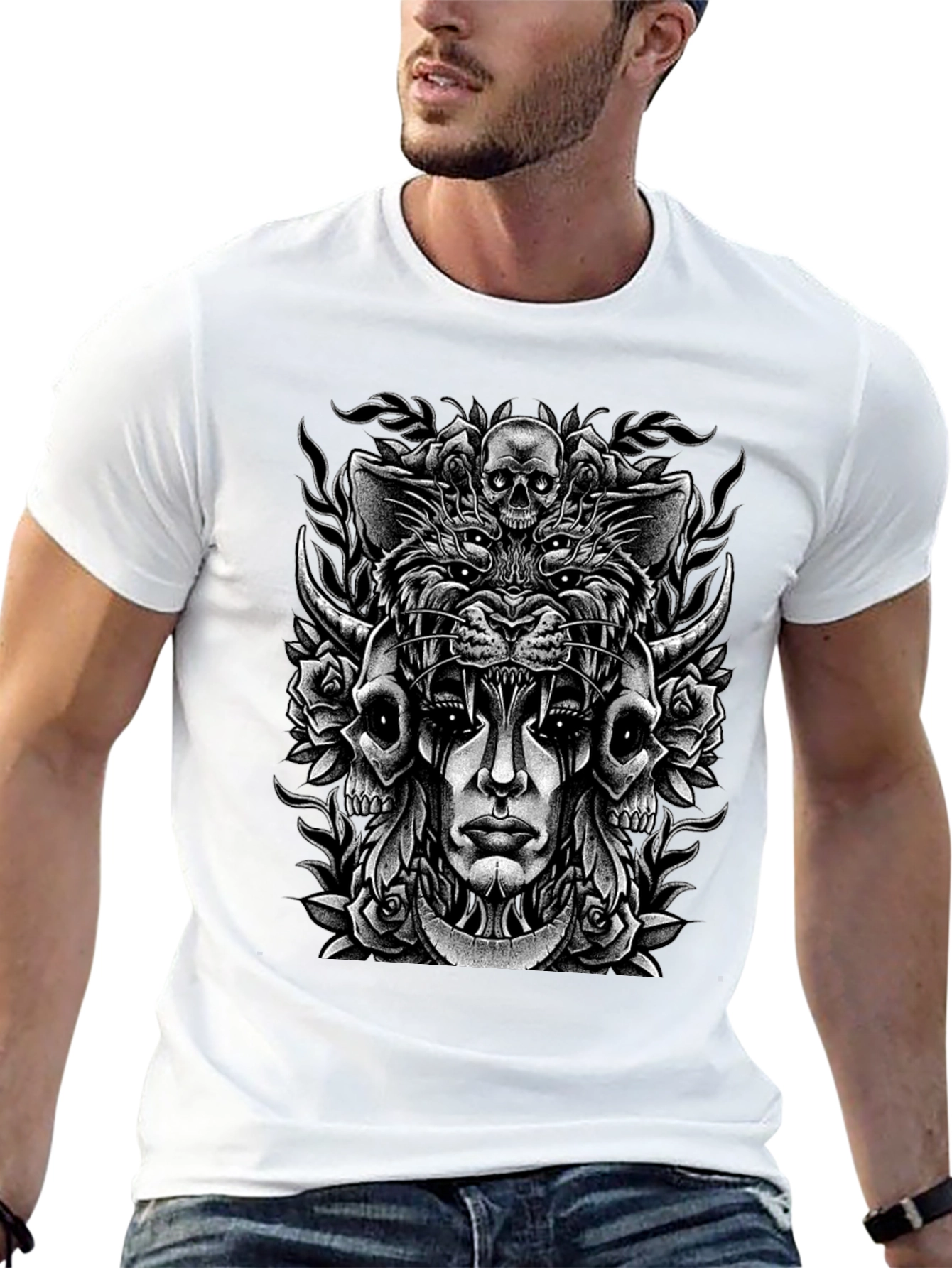 Skull & Roses Graphic Print T-Shirt