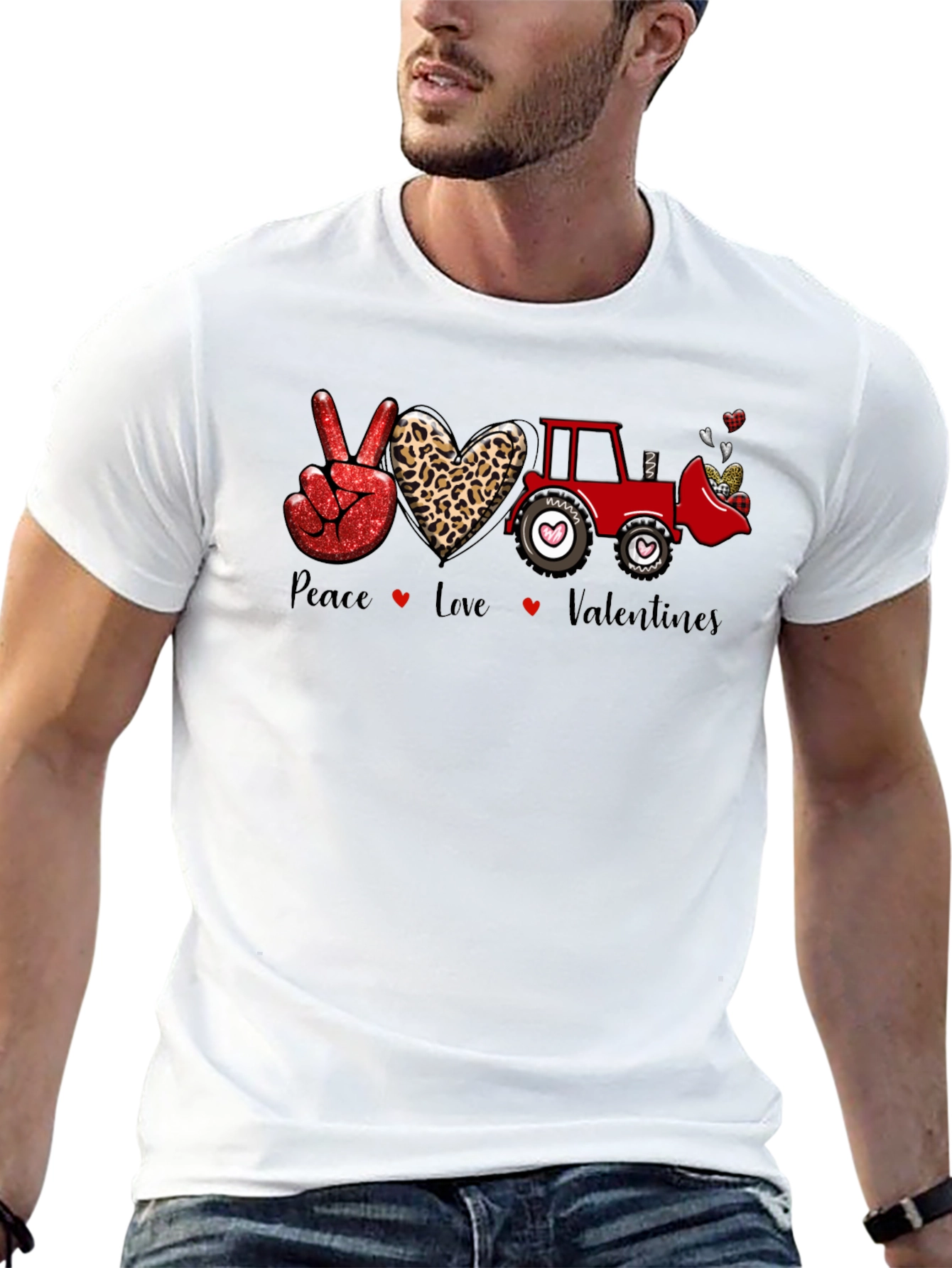 Peace Love Tractor Valentines Day T-Shirt