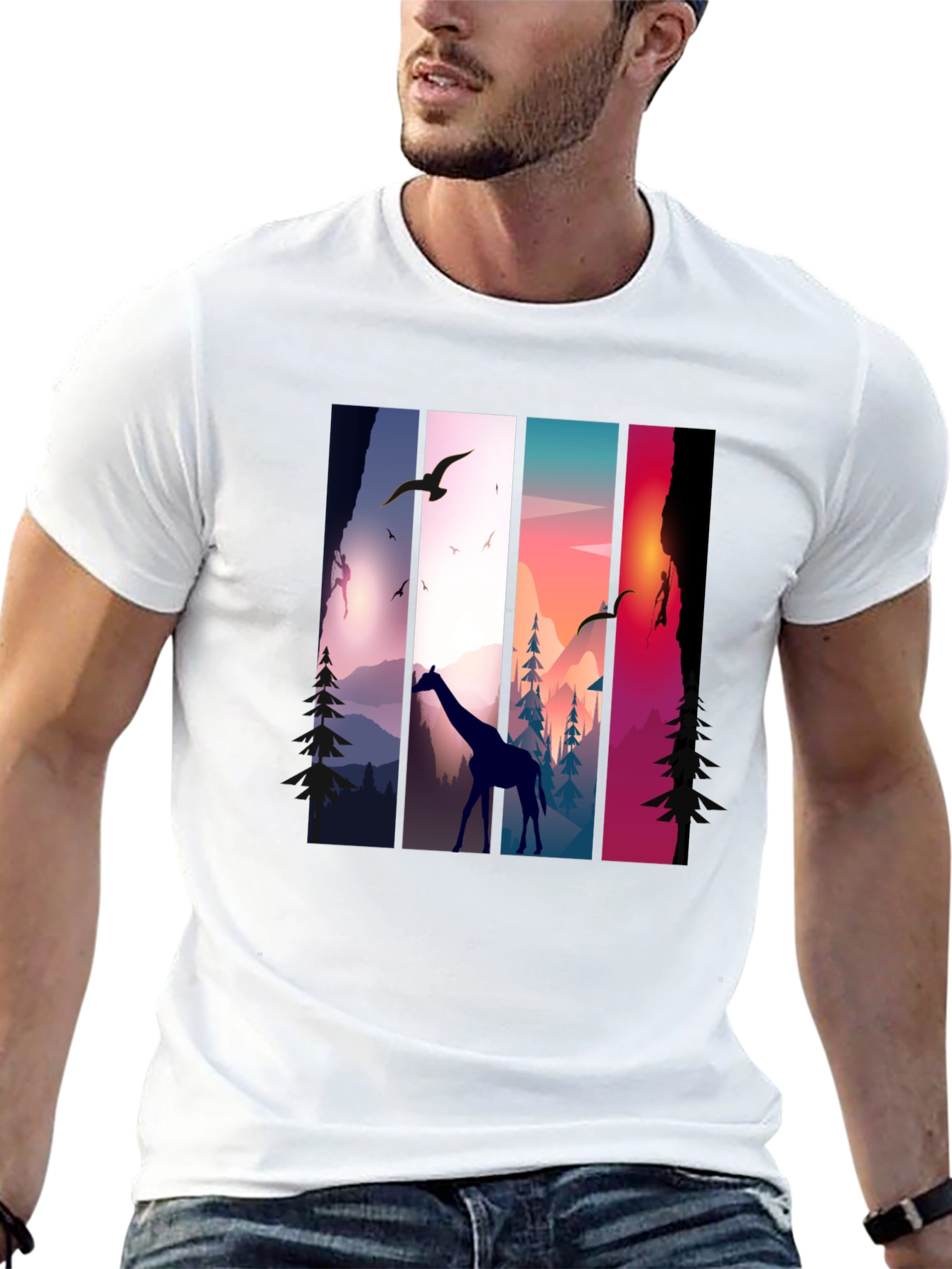 Giraffe Sunset Nature Graphic Tee - Unisex Black T-Shirt