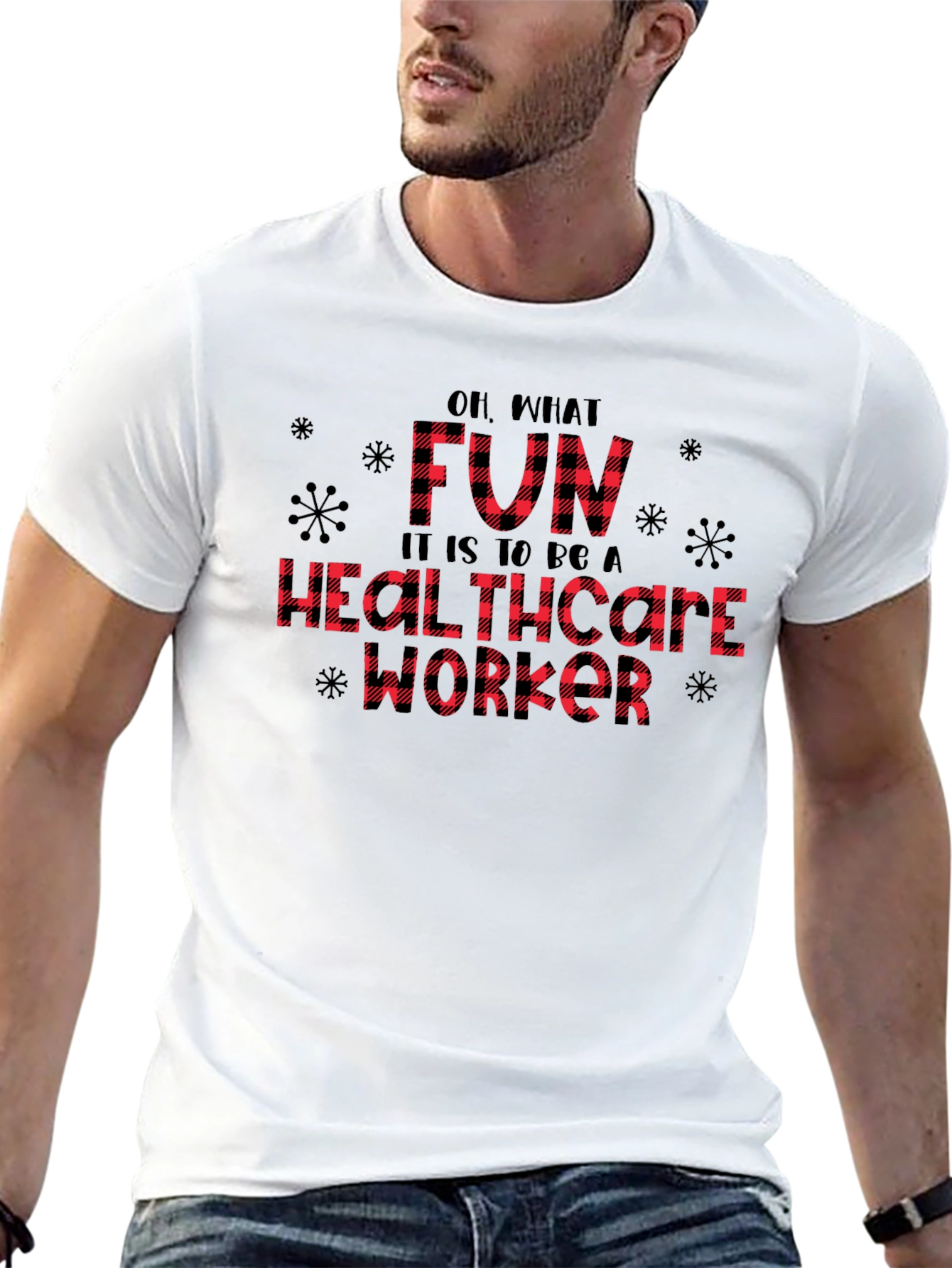 Funny Healthcare Worker Plaid Christmas T-Shirt
