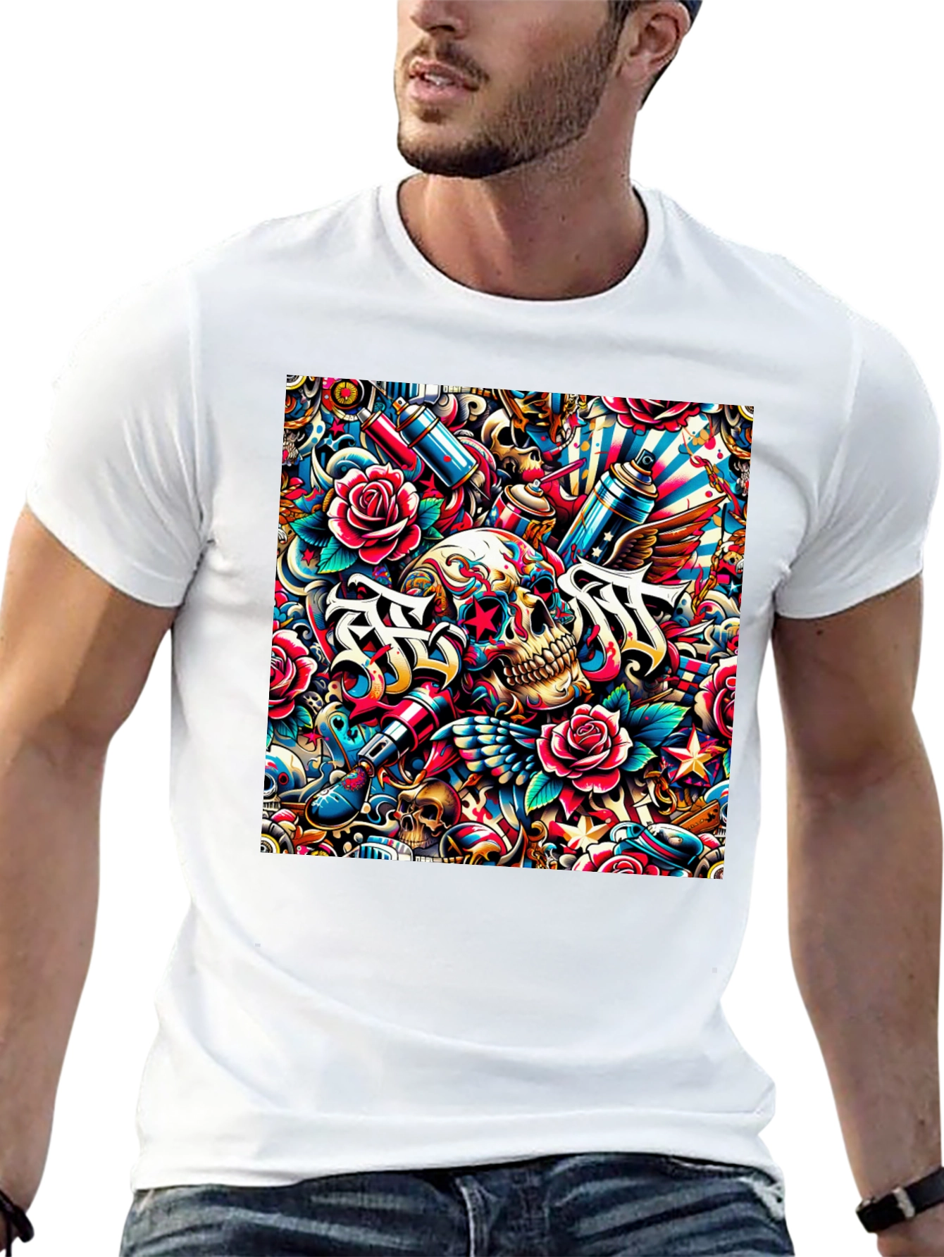 Skull & Roses Tattoo Art Graphic Tee