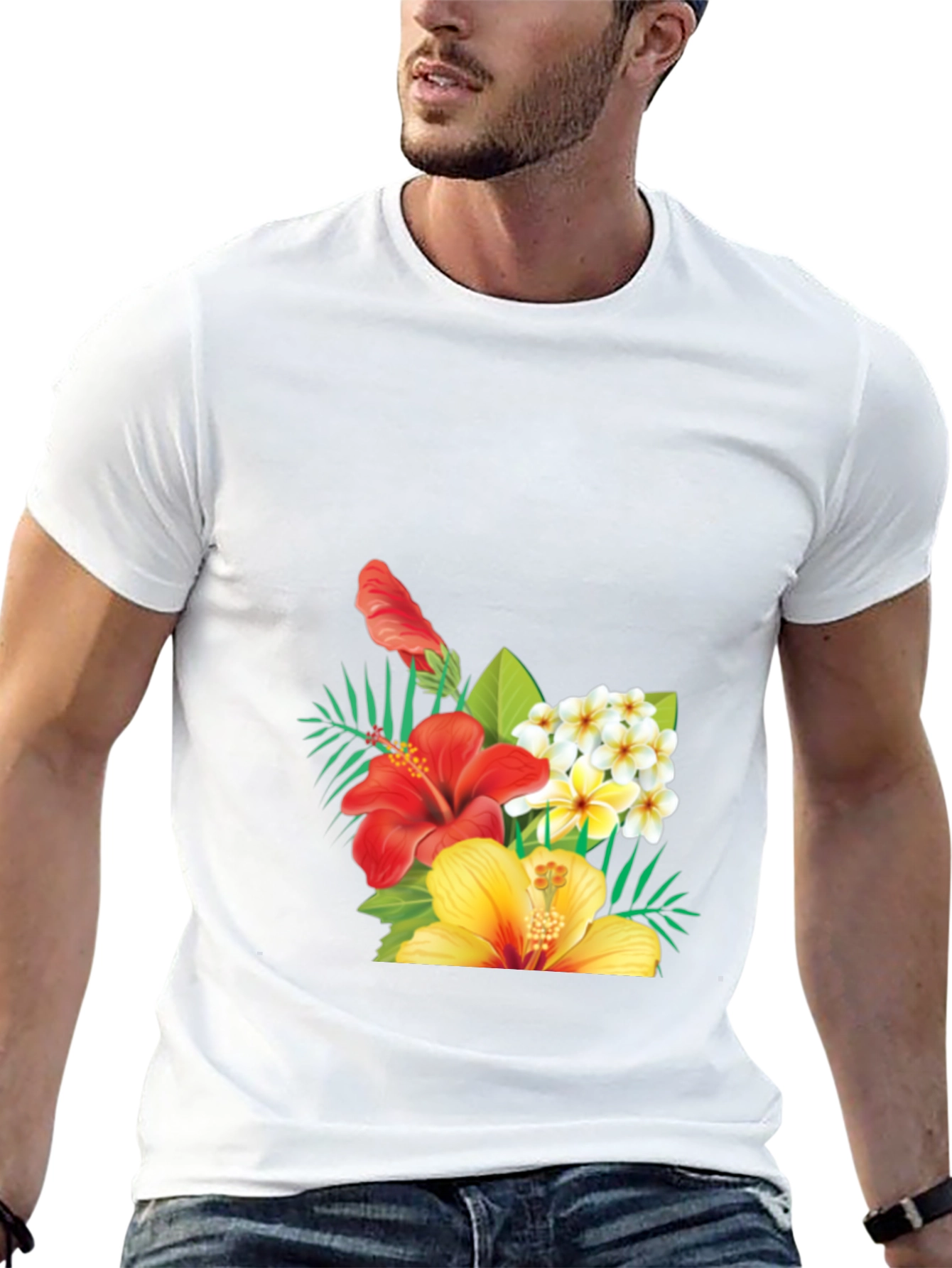 Tropical Floral Mens Black T-Shirt