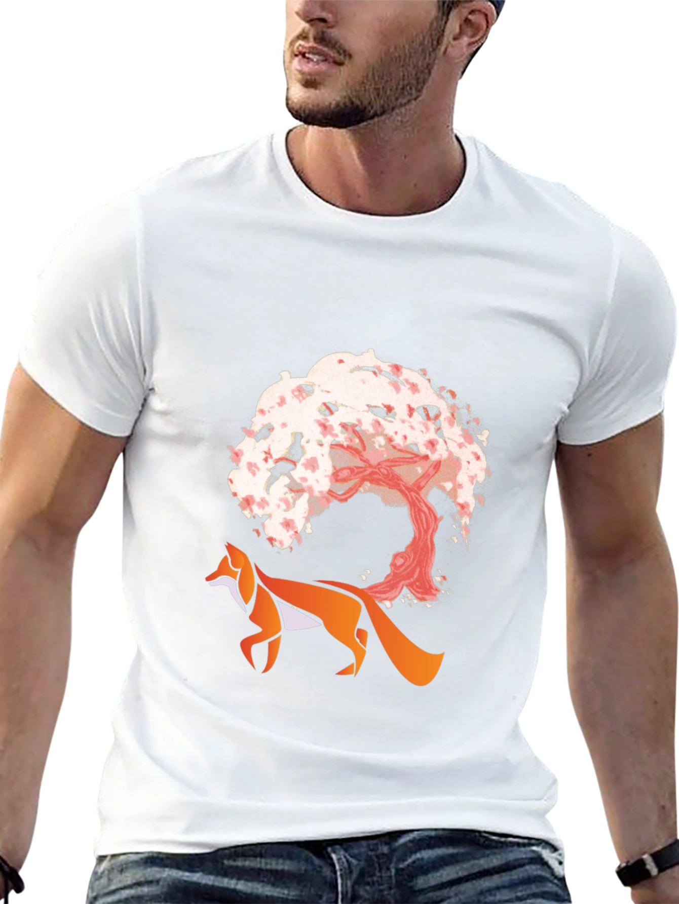 Fox & Cherry Blossom Graphic Tee - Unique Design