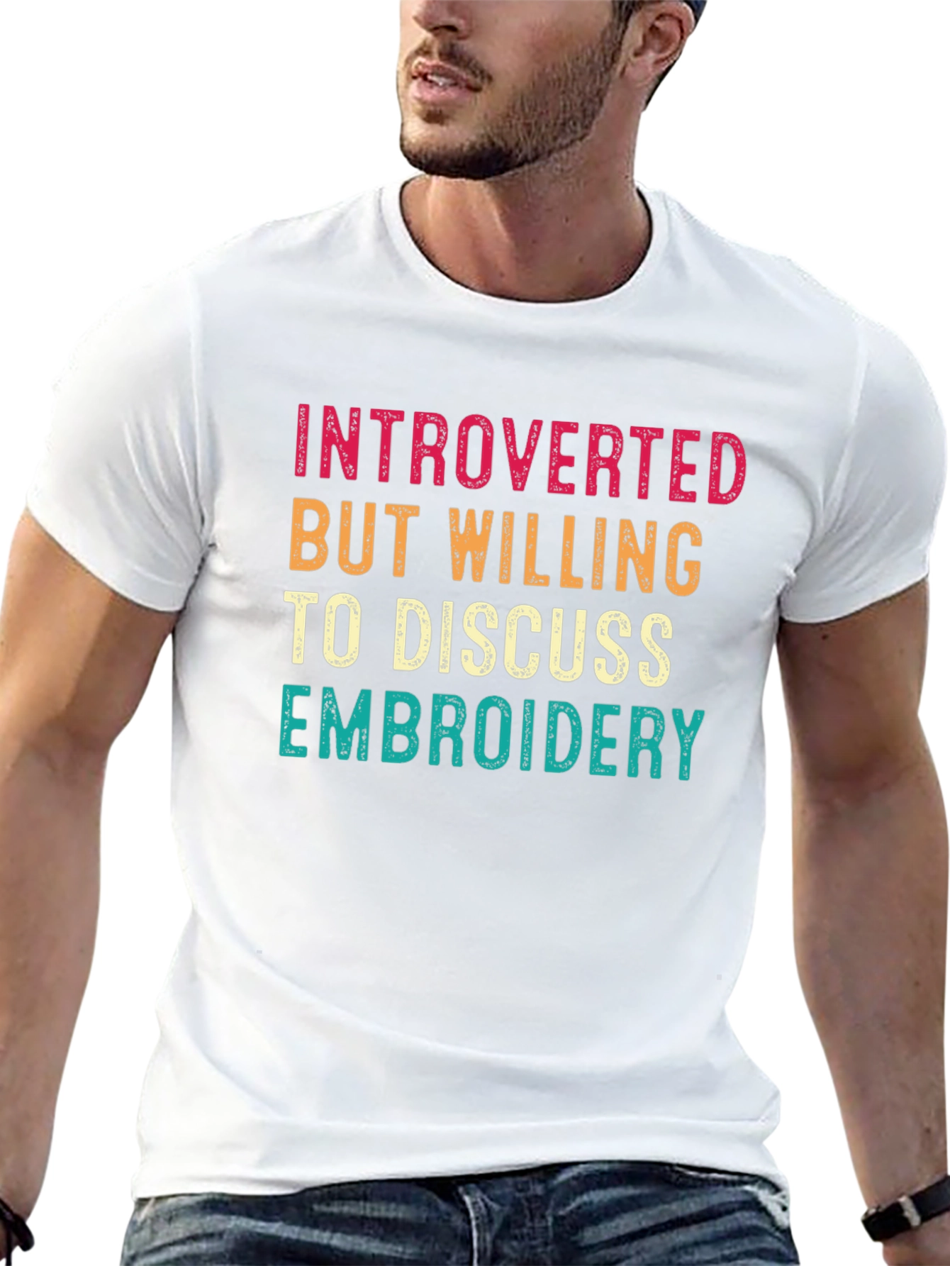 Introverted Embroidery T-Shirt Funny Shirt