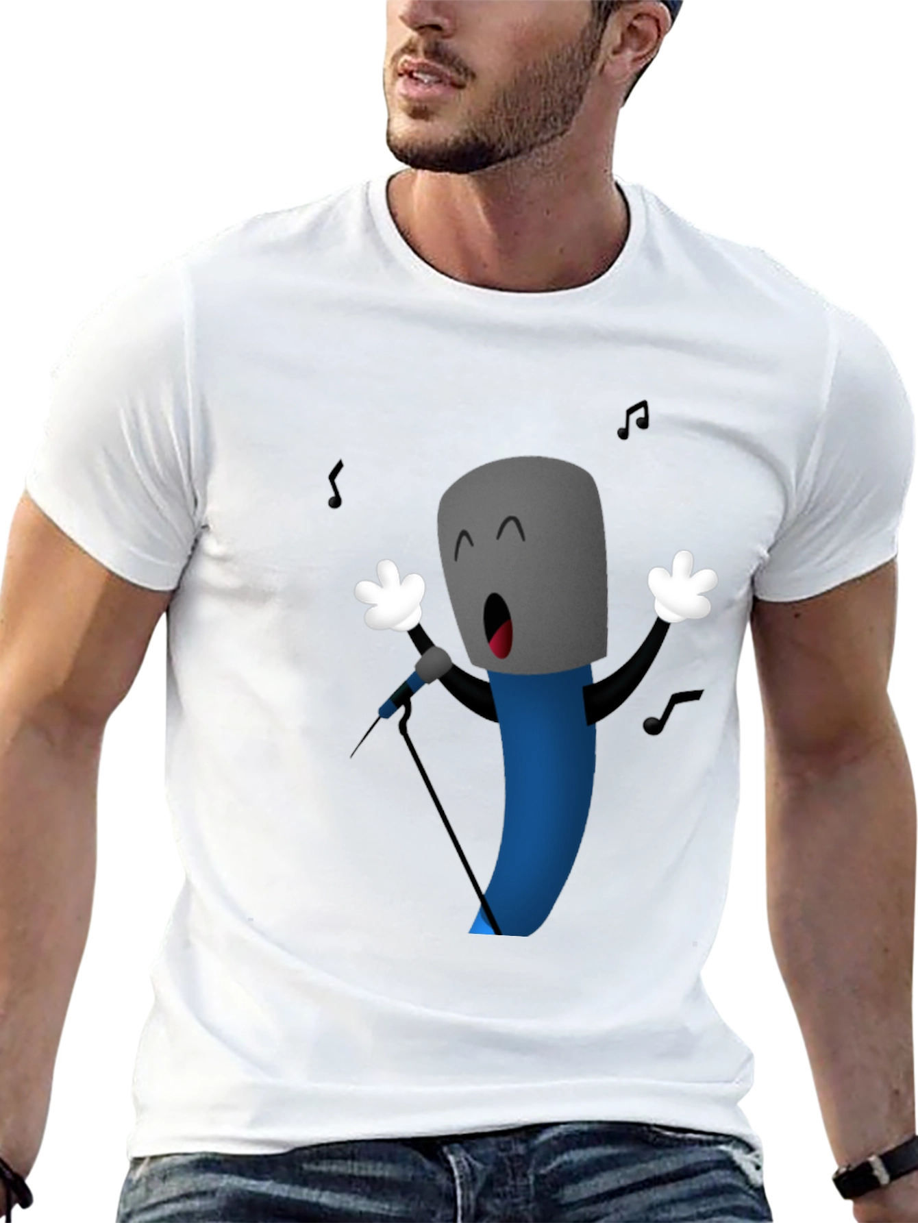 Singing Microphone Cartoon Graphic Black T-Shirt