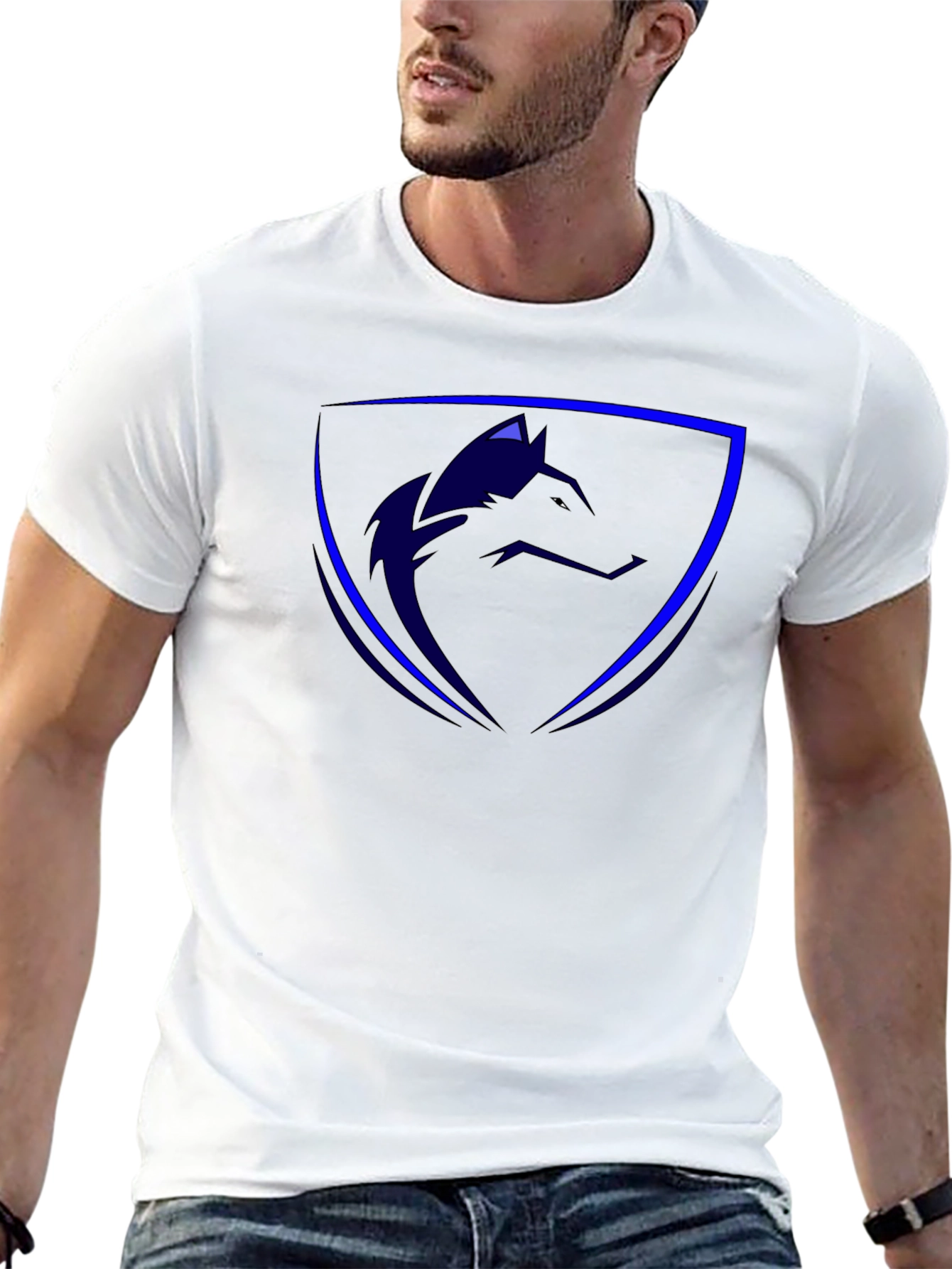 Cool Blue Wolf Shield Black T-Shirt