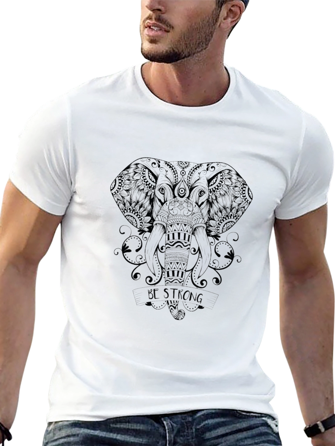 Be Strong Elephant Graphic Tee - Black