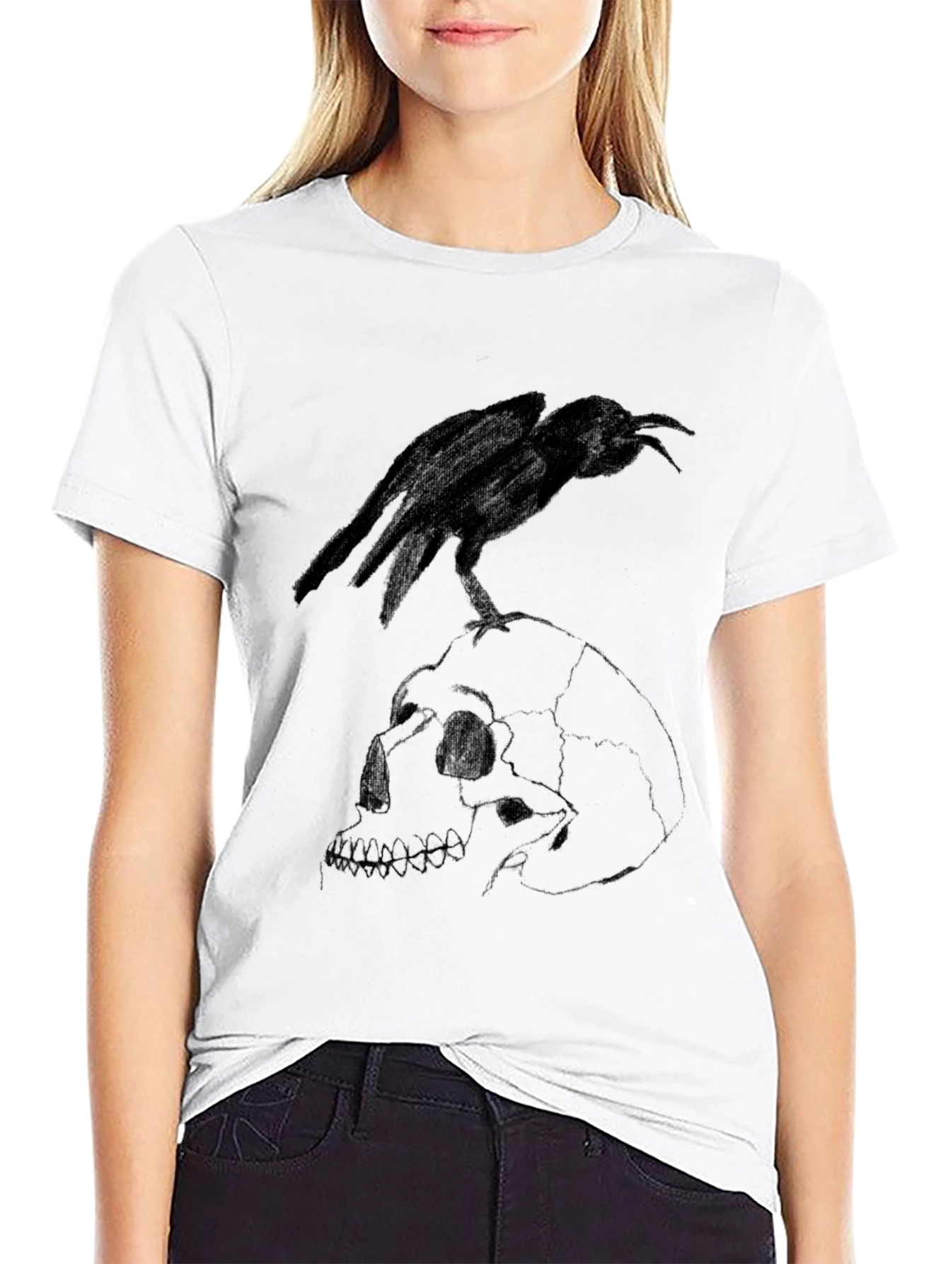Raven on Skull Graphic Tee - Mens Black T-Shirt