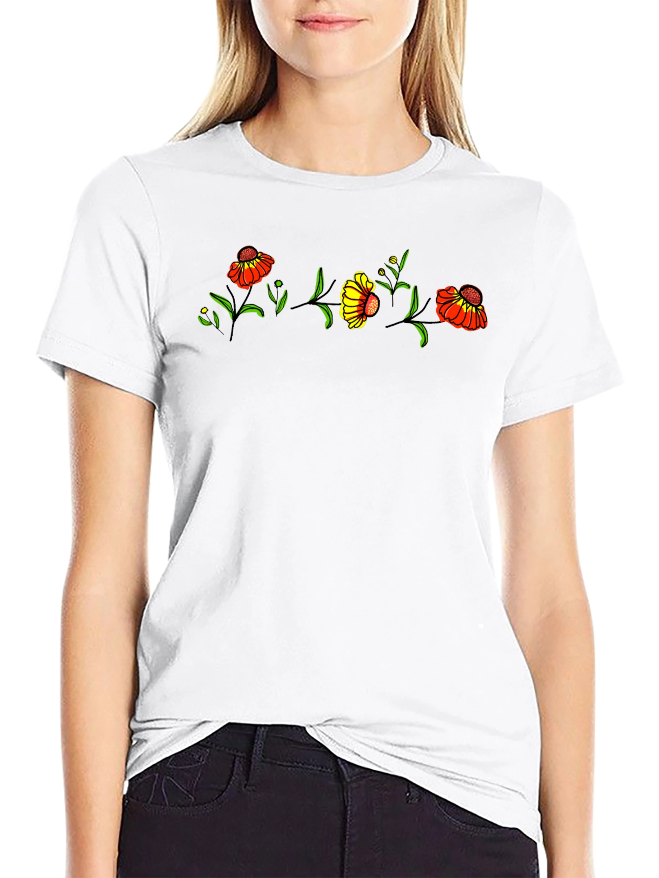 Floral Print Mens Black T-Shirt