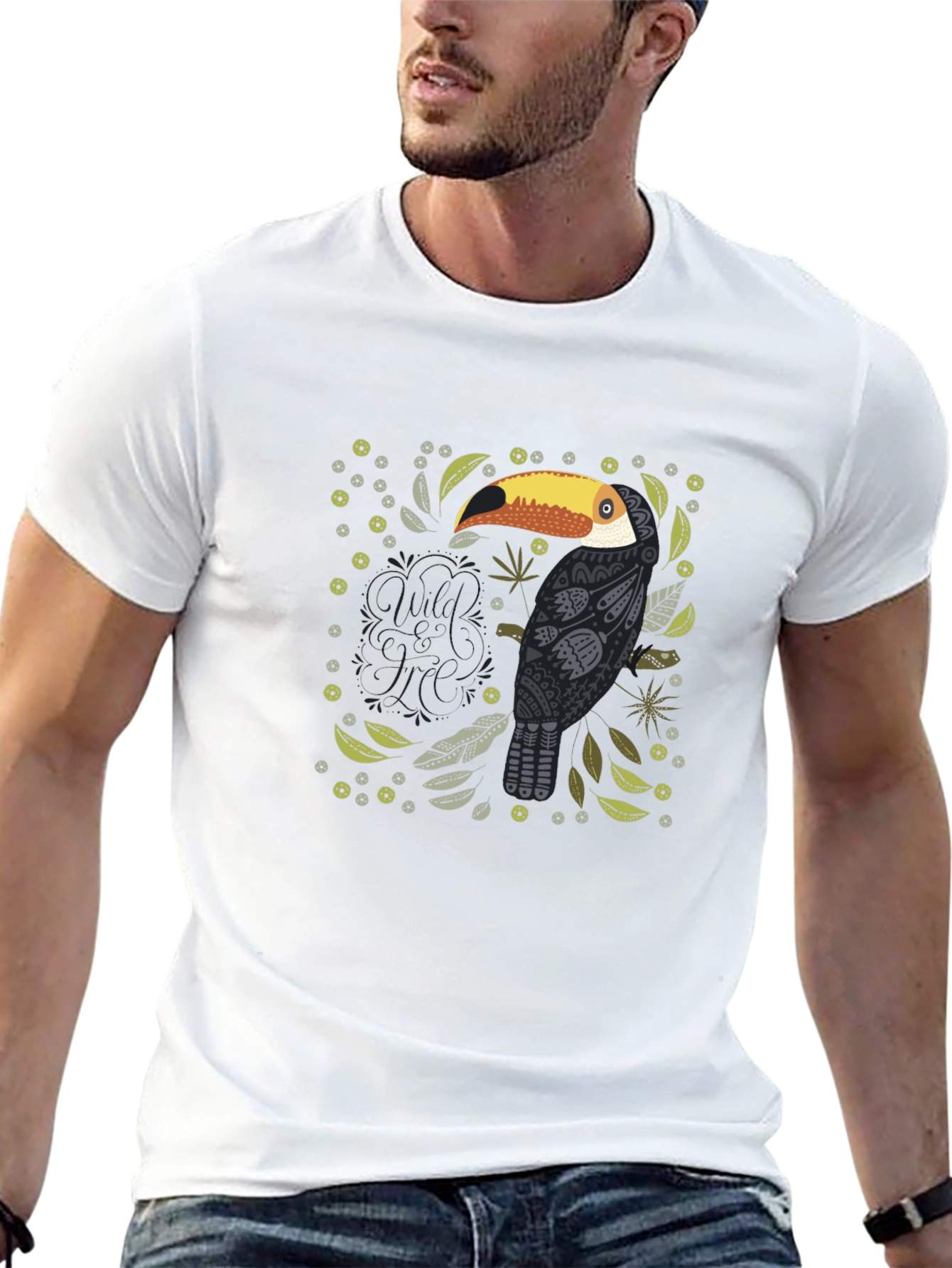 Stylish Toucan Graphic Black T-Shirt