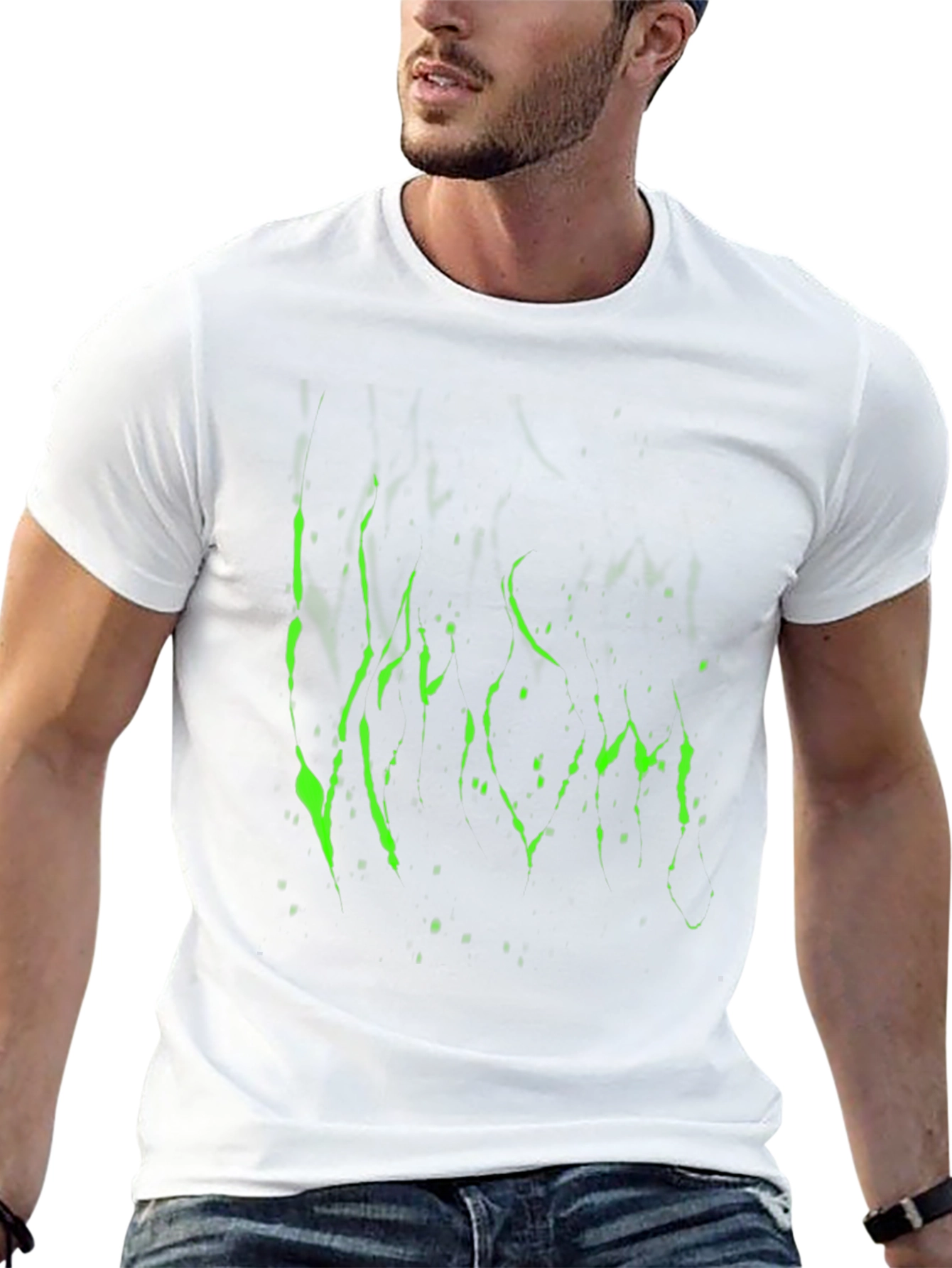 Mens Black T-Shirt with Green Graphic Print