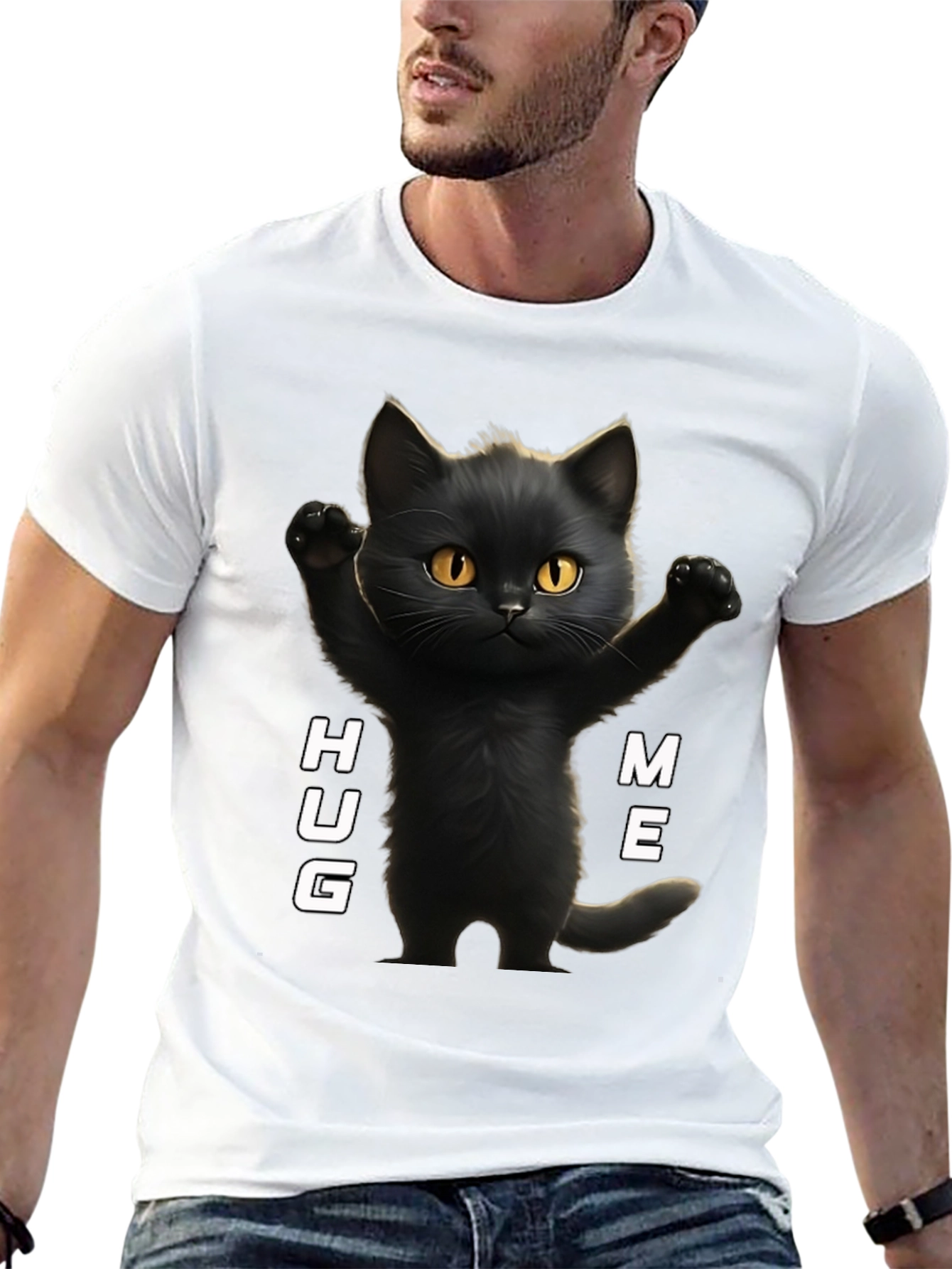 Cute Black Cat Hug Me Graphic T-Shirt