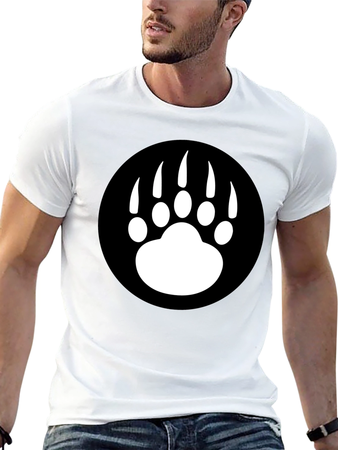 Bear Paw Graphic Tee - Black Cotton T-Shirt