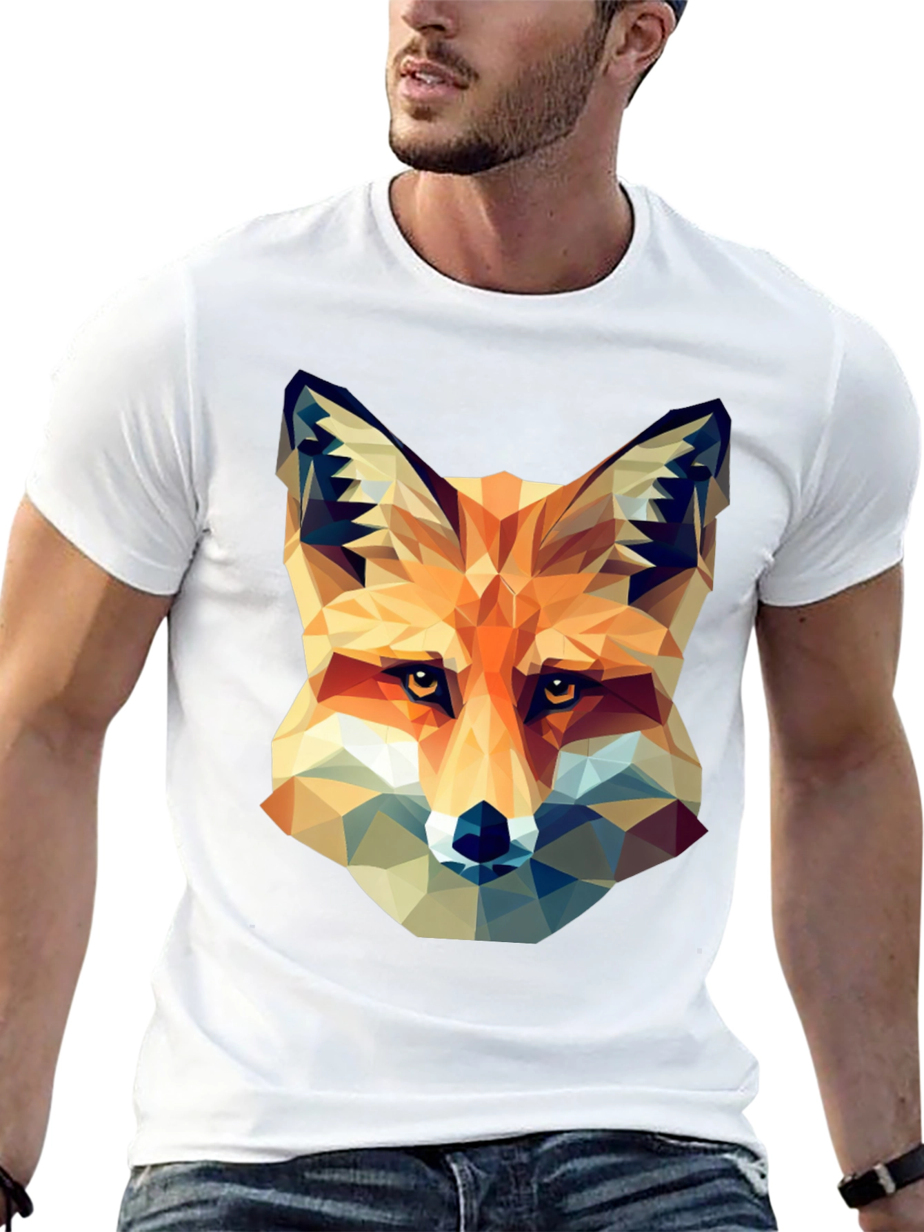 Geometric Fox Head Print T-Shirt