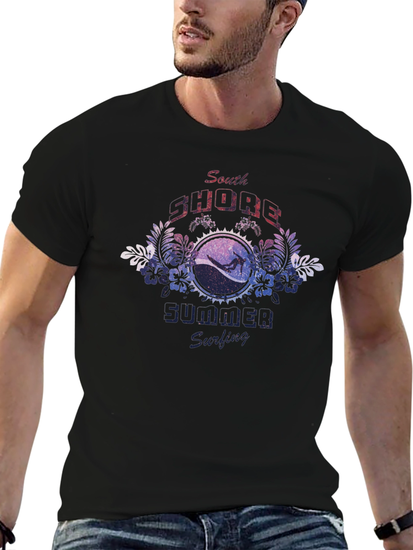 South Shore Summer Surfing Black T-Shirt