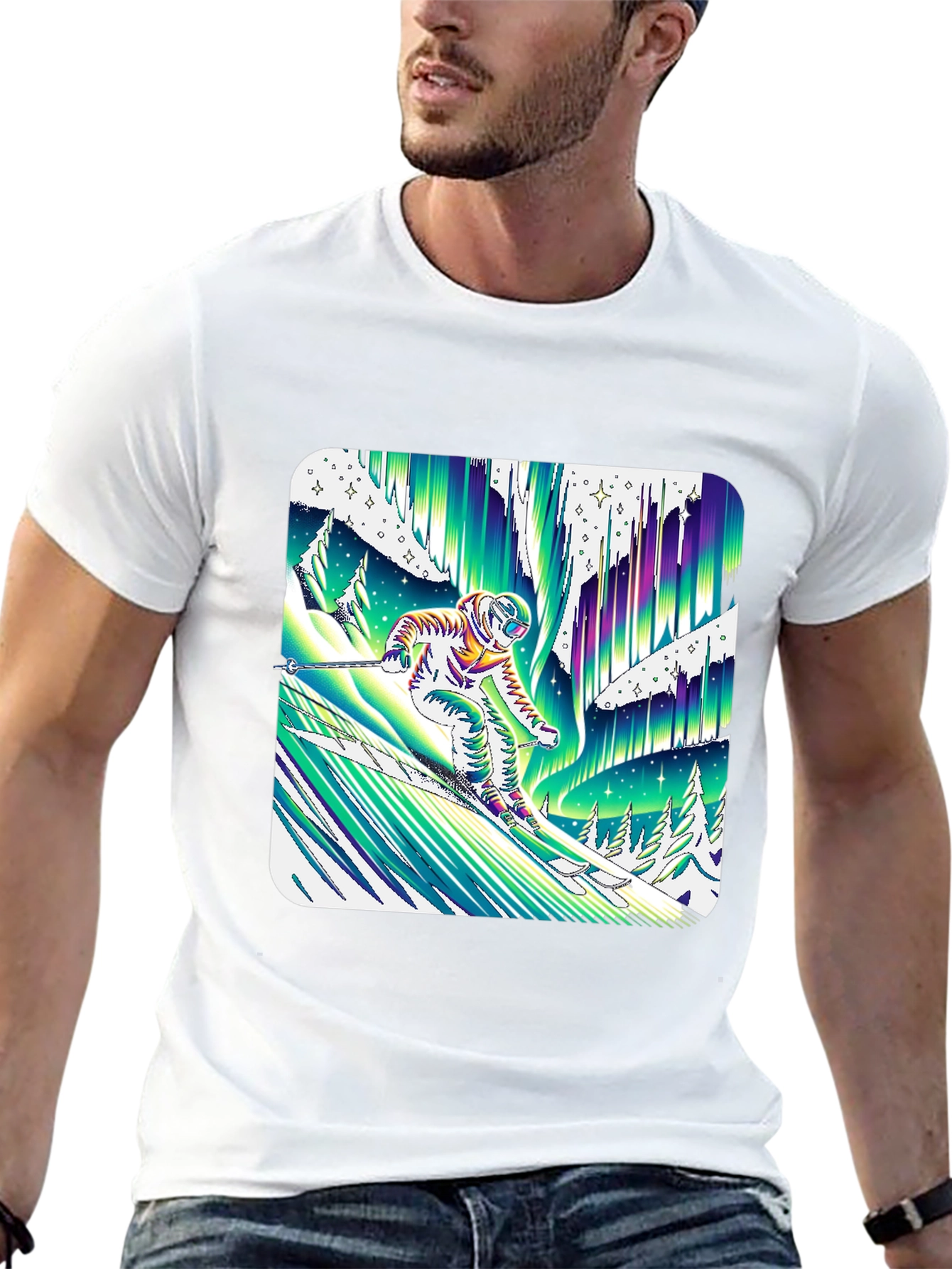 Astronaut Skier Northern Lights T-Shirt