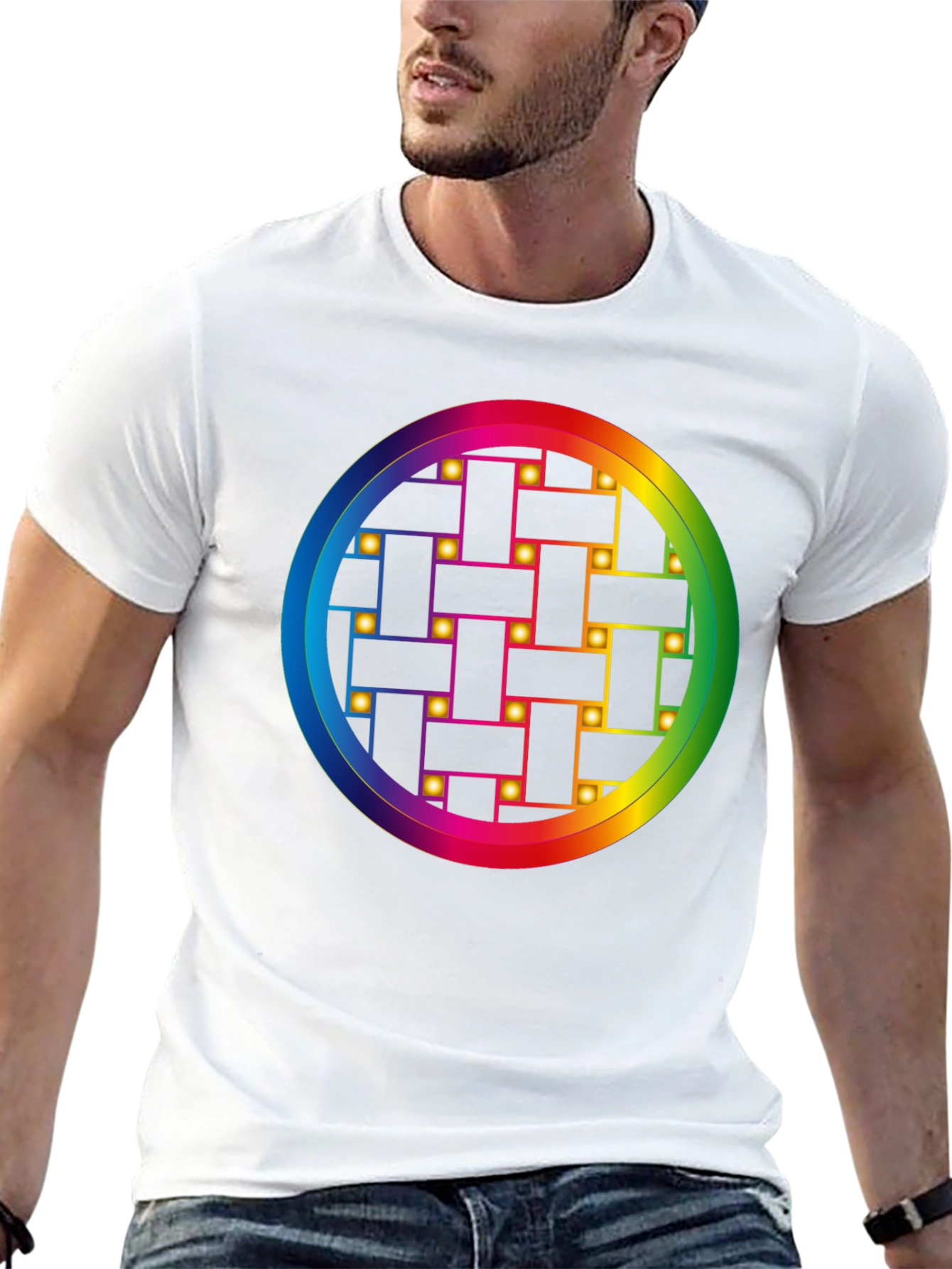 Rainbow Weave Circle Graphic T-Shirt