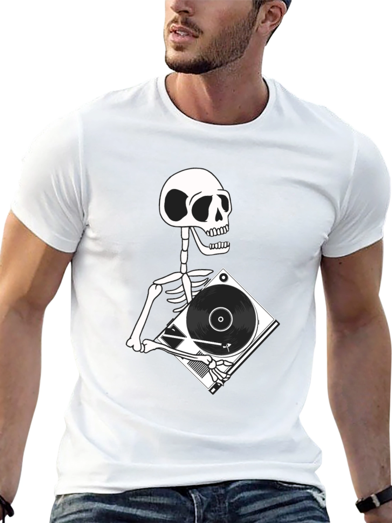 Skeleton DJ Graphic T-Shirt - Black Cotton Tee